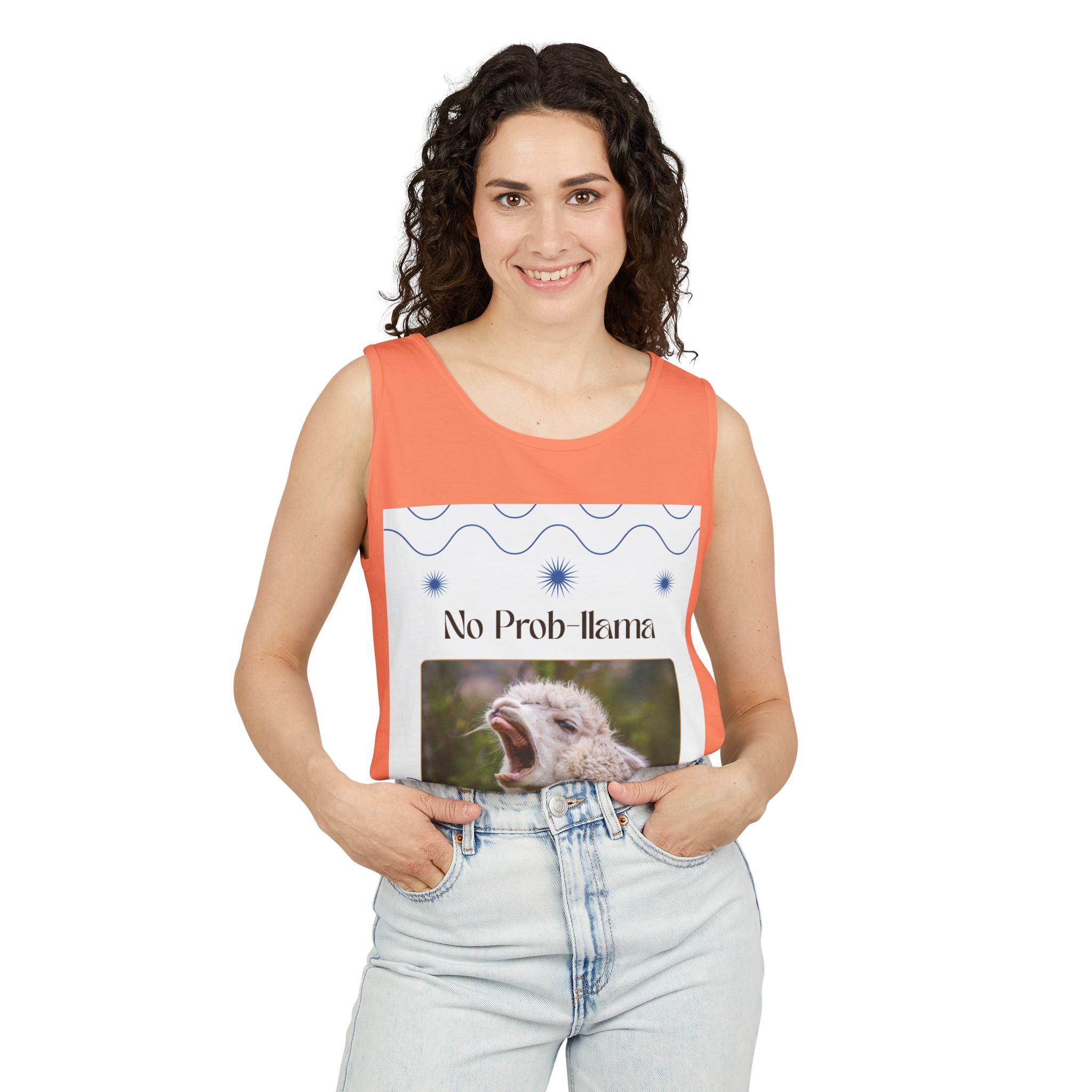 "No Prob-llama" Funny Tank Top – Cute Llama Graphic for Summer Vibes, Animal Lovers, Festivals & Chill Days