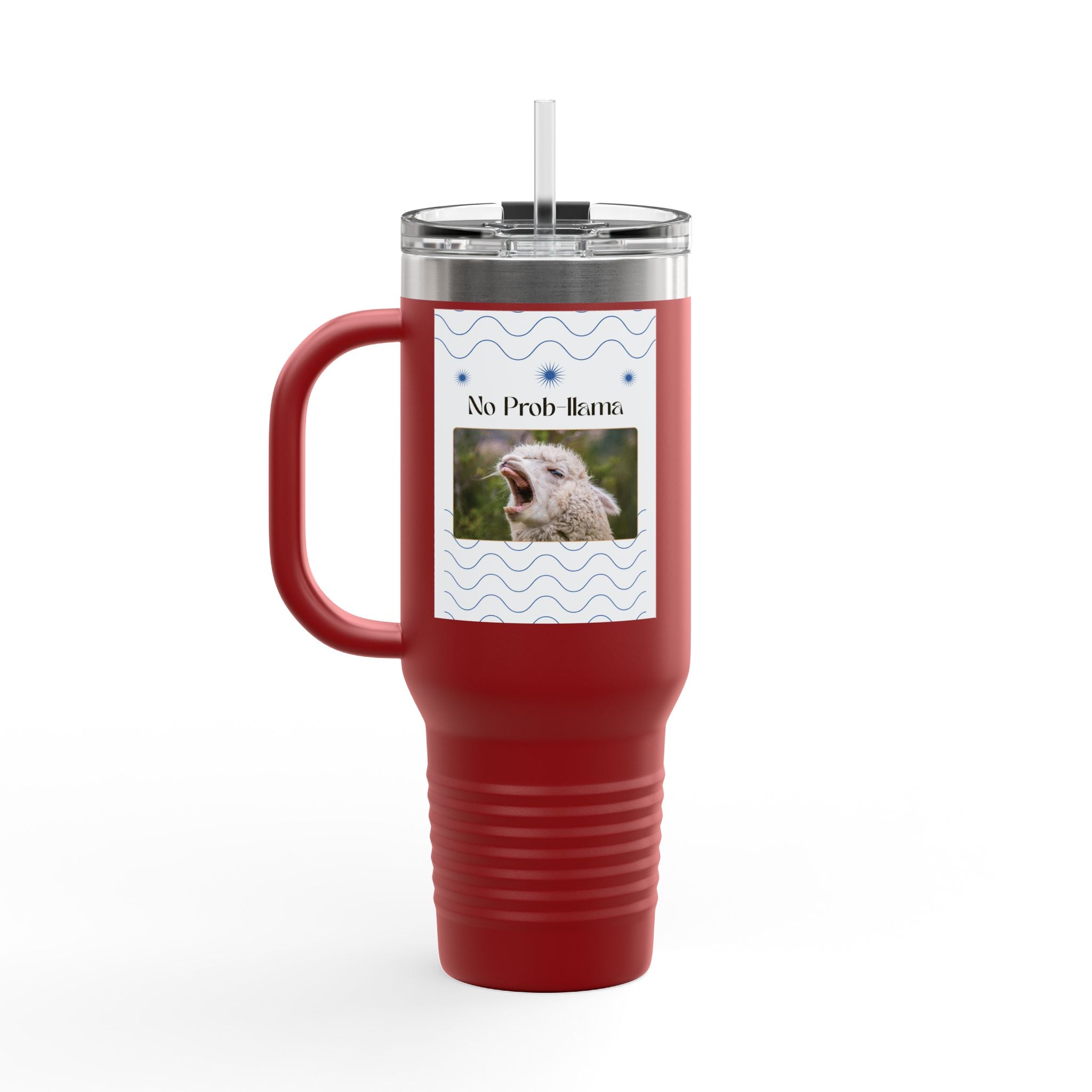 No Prob-Llama 40oz Travel Mug – Funny Llama Coffee Tumbler for Adults | Insulated, Spill-Proof, Adventure-Ready Hydration Gift