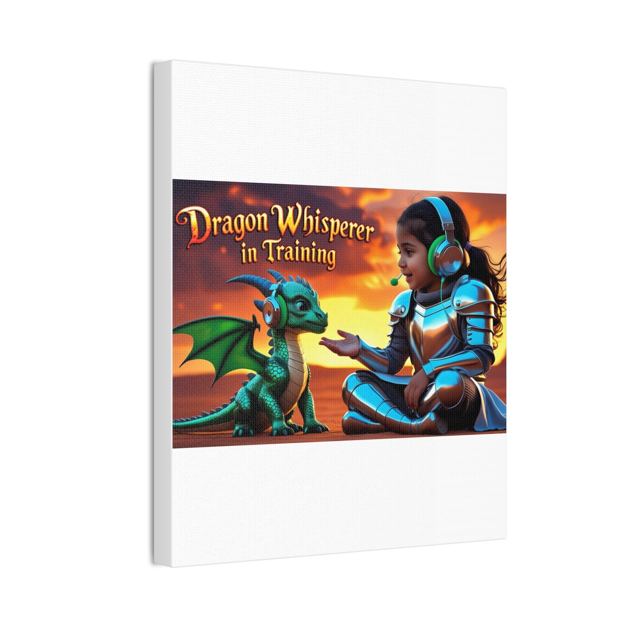 Dragon Whisperer (Girl) Canvas Print, Fantasy Wall Art, Kids Room Decor, Magical Artwork, Gift for Dragon Lovers, Adventure Theme