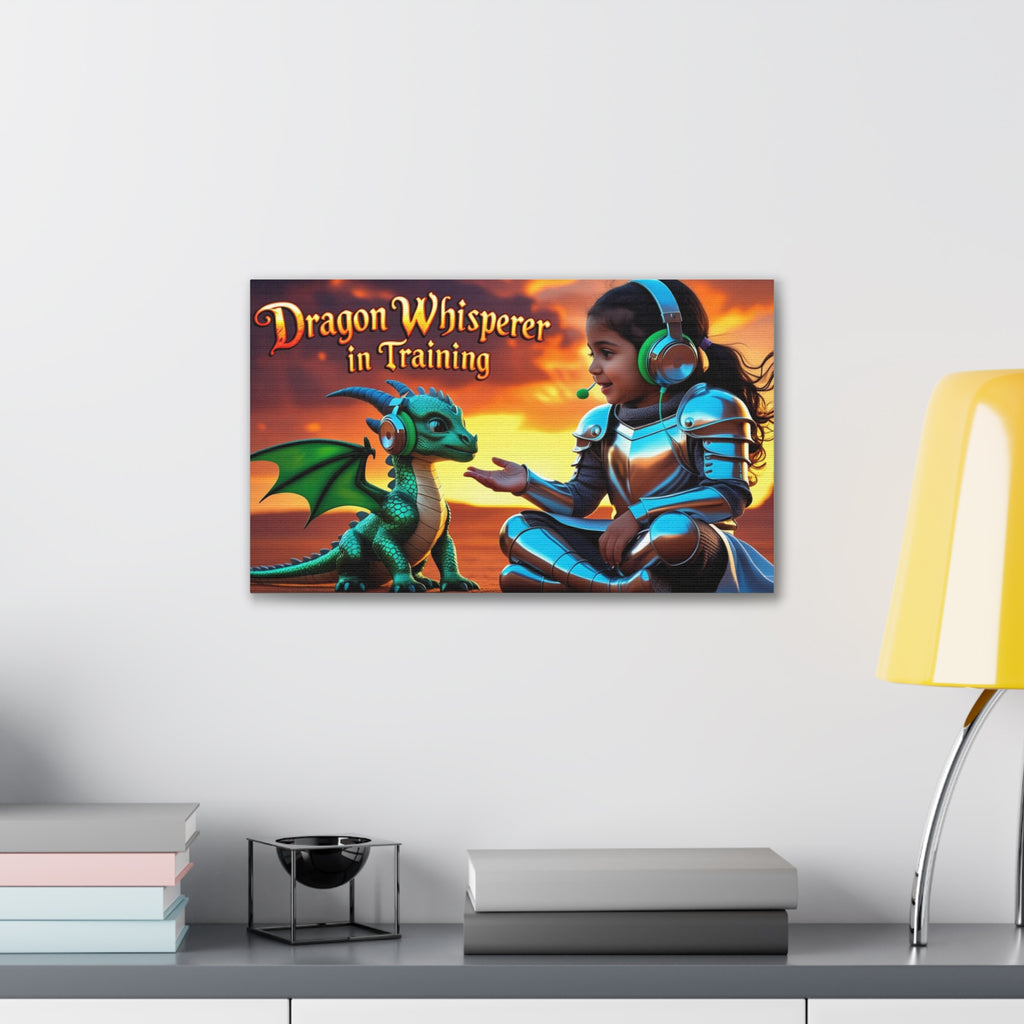 Dragon Whisperer (Girl) Canvas Print, Fantasy Wall Art, Kids Room Decor, Magical Artwork, Gift for Dragon Lovers, Adventure Theme