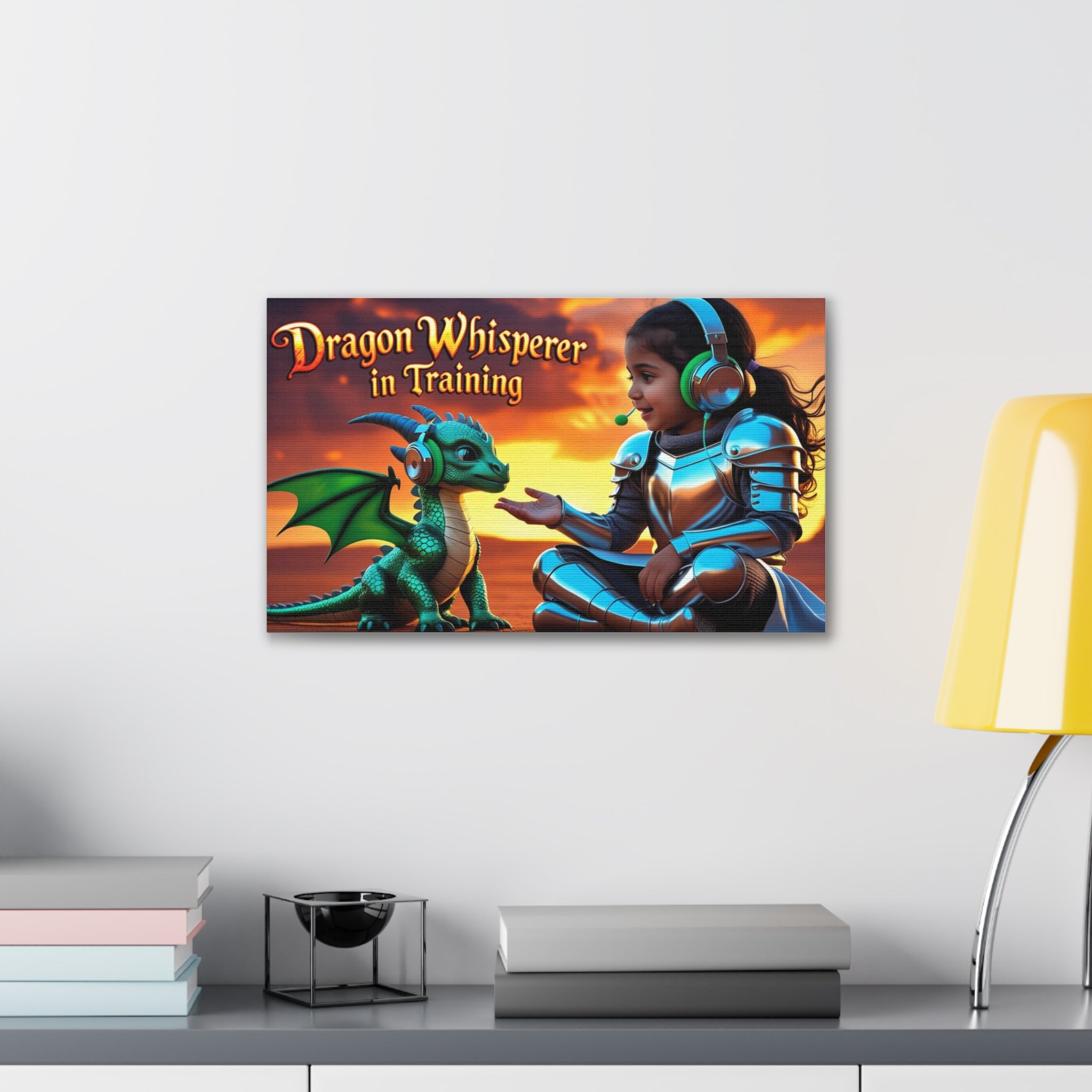 Dragon Whisperer (Girl) Canvas Print, Fantasy Wall Art, Kids Room Decor, Magical Artwork, Gift for Dragon Lovers, Adventure Theme