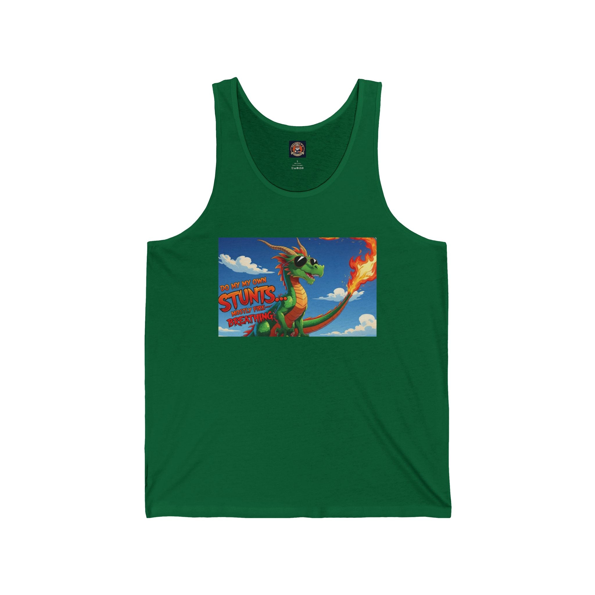 Fun Loving Unisex Jersey Tank featuring Colorful Dragon Design, Summer Apparel, Unique Gift, Fantasy Fanwear, Comfortable Everyday Wear