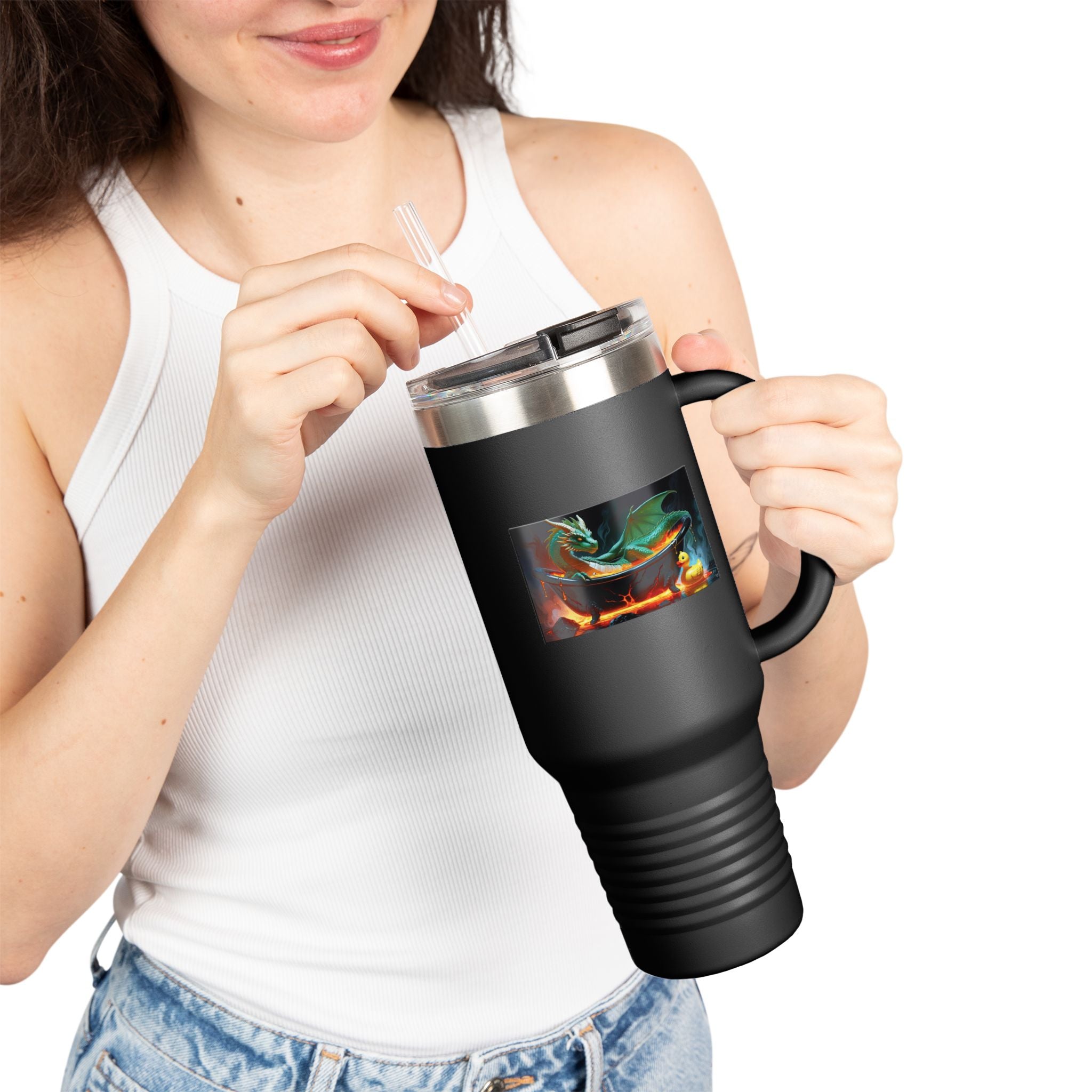 Fun Fantasy Dragon Bath Time Insulated Travel Mug, 40oz - Perfect for Adventures & Celebrations, Dragon Design, Hot & Cold Beverages, Gift for Fantasy Lovers