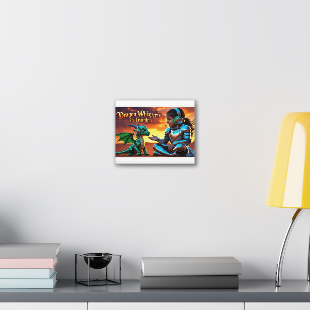Dragon Whisperer (Girl) Canvas Print, Fantasy Wall Art, Kids Room Decor, Magical Artwork, Gift for Dragon Lovers, Adventure Theme