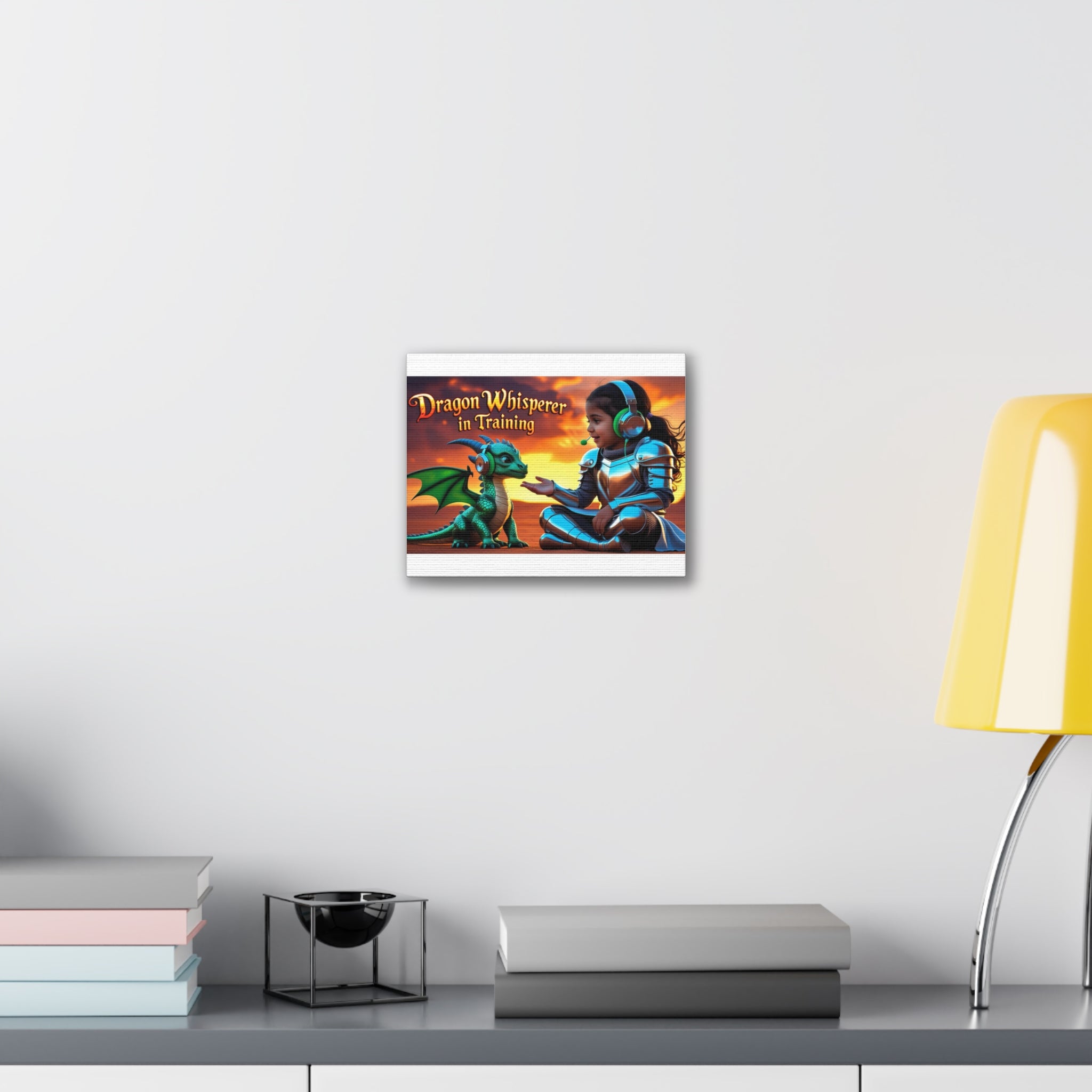Dragon Whisperer (Girl) Canvas Print, Fantasy Wall Art, Kids Room Decor, Magical Artwork, Gift for Dragon Lovers, Adventure Theme