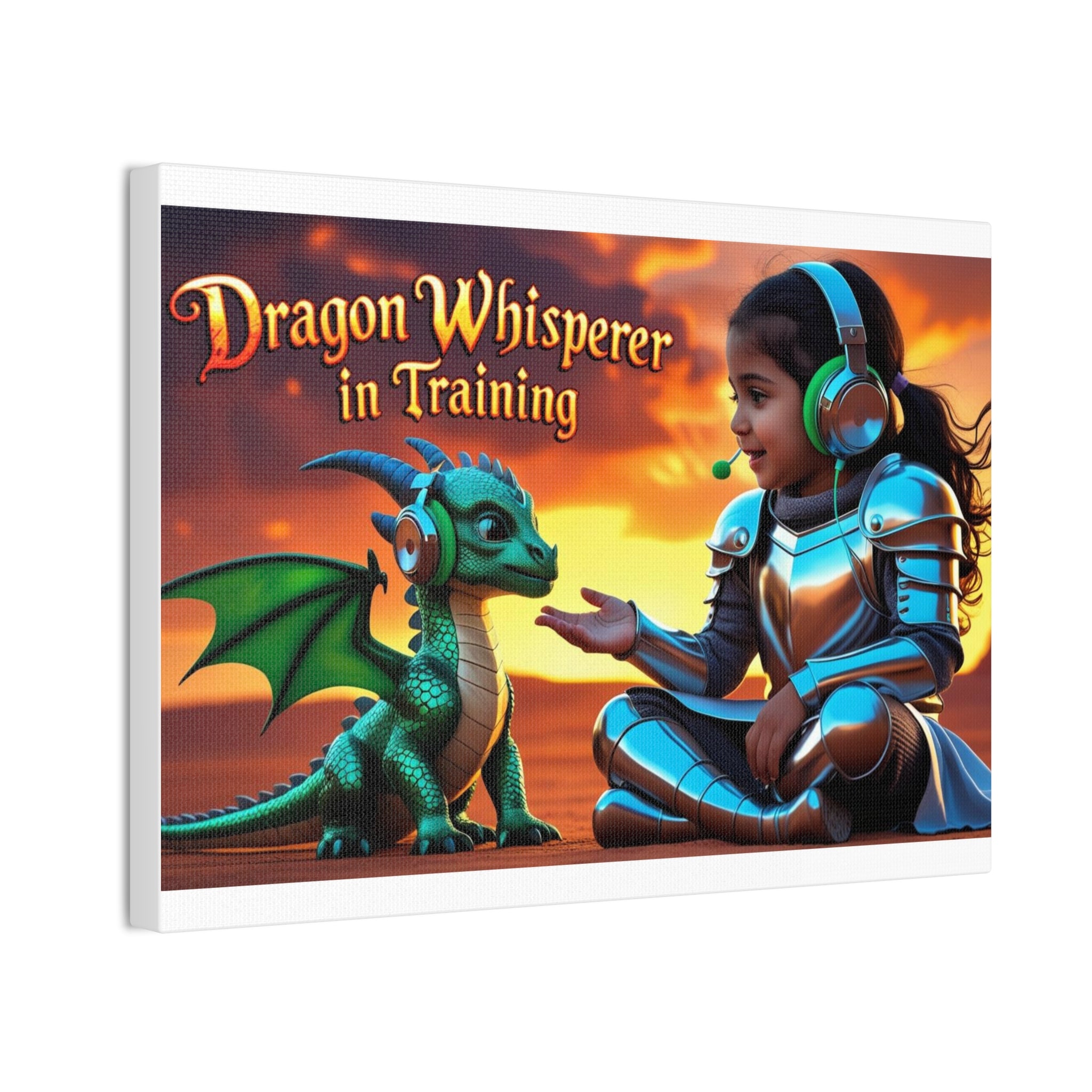 Dragon Whisperer (Girl) Canvas Print, Fantasy Wall Art, Kids Room Decor, Magical Artwork, Gift for Dragon Lovers, Adventure Theme