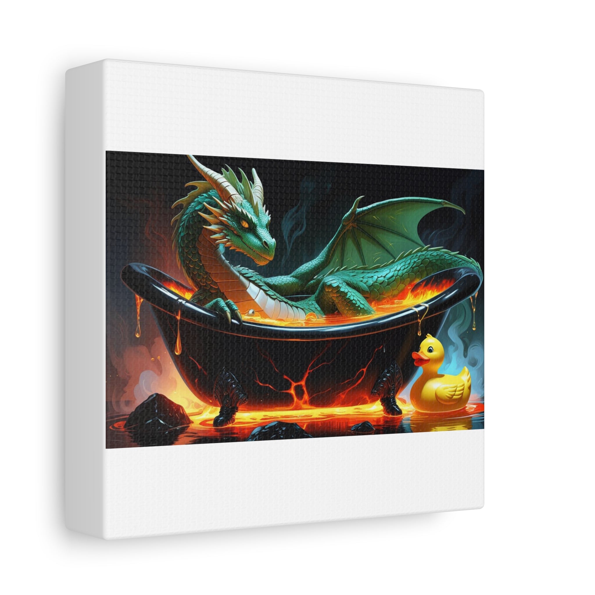 Whimsical Dragon In A Tub  Canvas Wall Art, Fantasy Decor, Kids Room Decor, Unique Gifts for Dragon Lovers, Cute Bathroom Art, Magical Home Decor