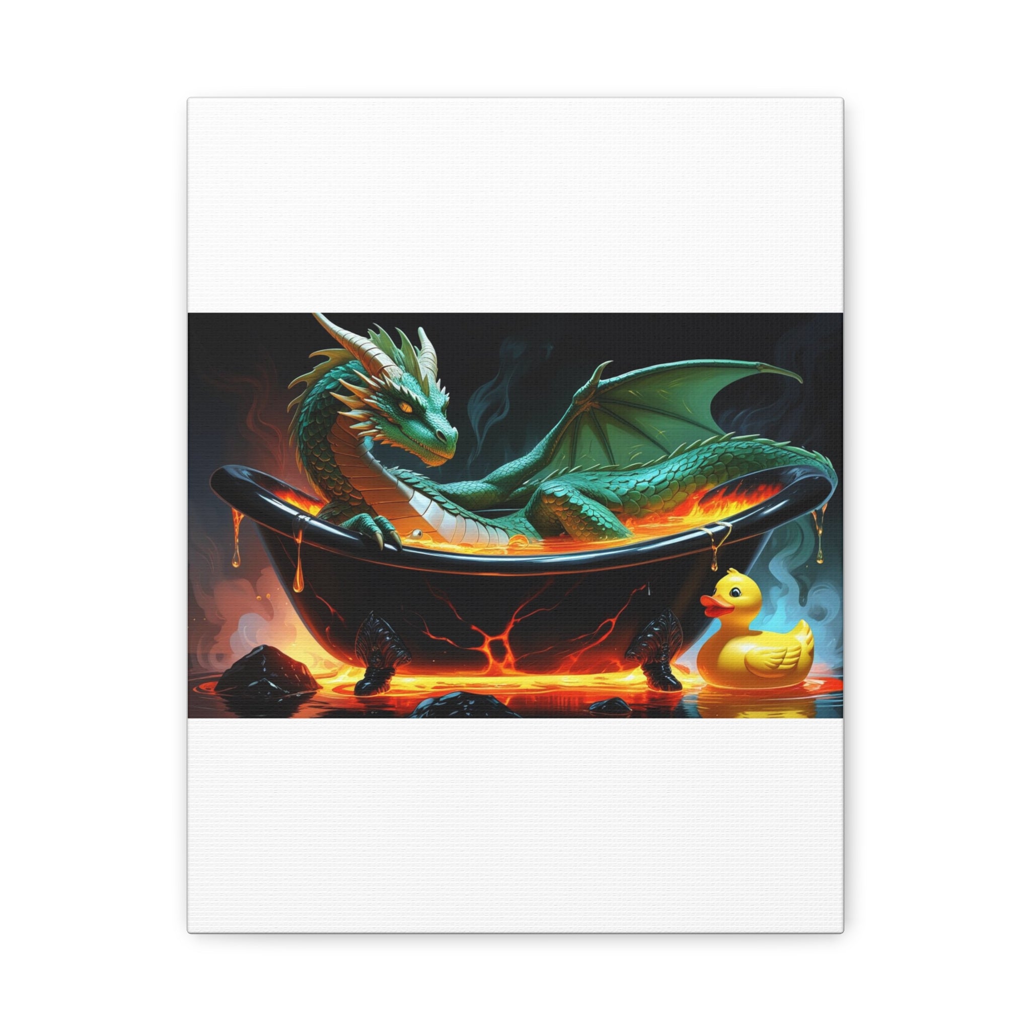 Whimsical Dragon In A Tub  Canvas Wall Art, Fantasy Decor, Kids Room Decor, Unique Gifts for Dragon Lovers, Cute Bathroom Art, Magical Home Decor