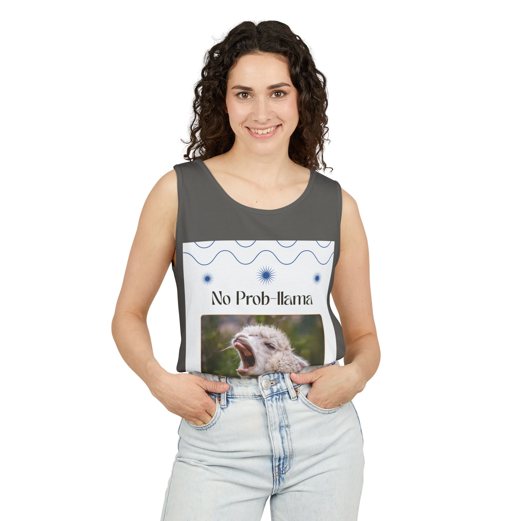"No Prob-llama" Funny Tank Top – Cute Llama Graphic for Summer Vibes, Animal Lovers, Festivals & Chill Days