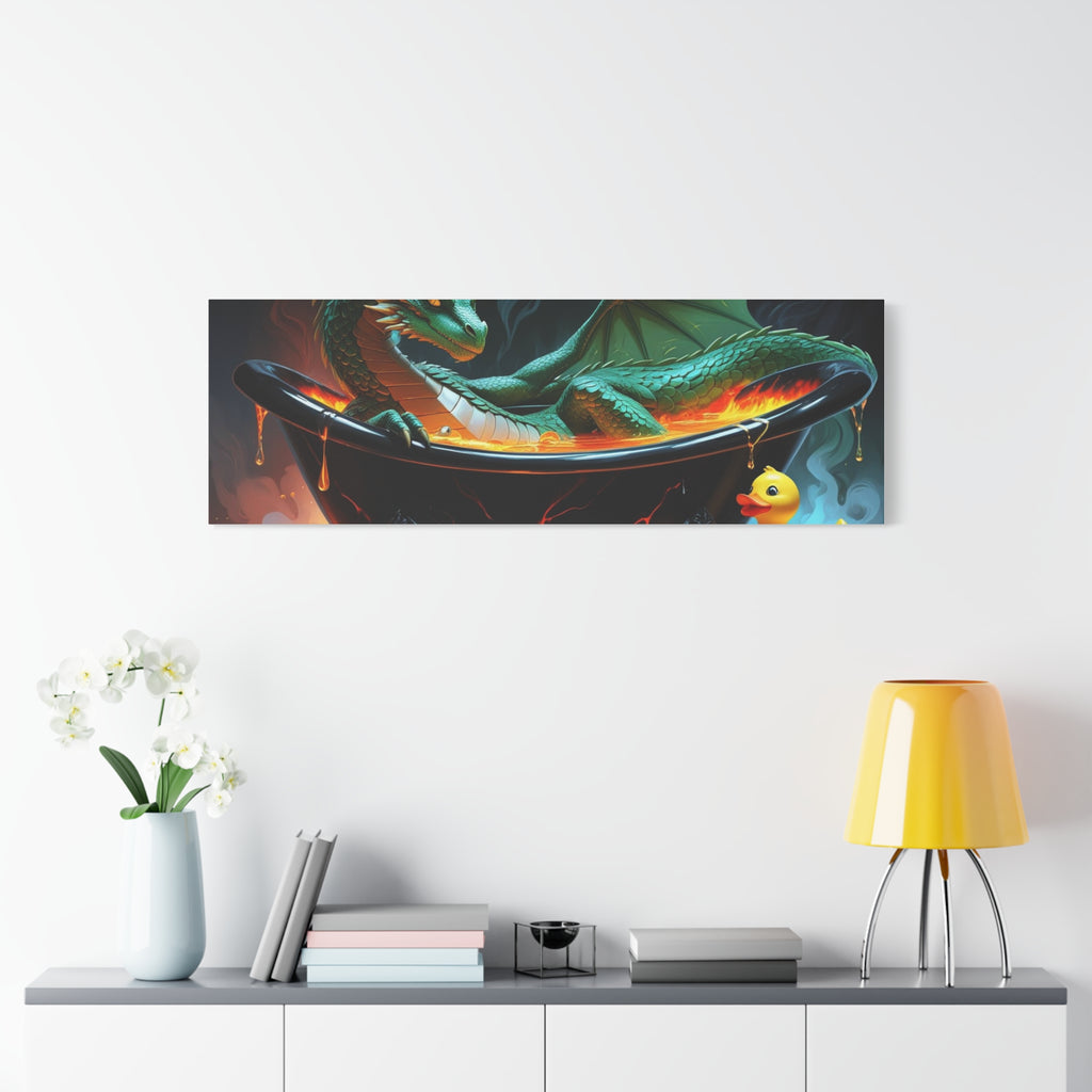 Whimsical Dragon In A Tub  Canvas Wall Art, Fantasy Decor, Kids Room Decor, Unique Gifts for Dragon Lovers, Cute Bathroom Art, Magical Home Decor
