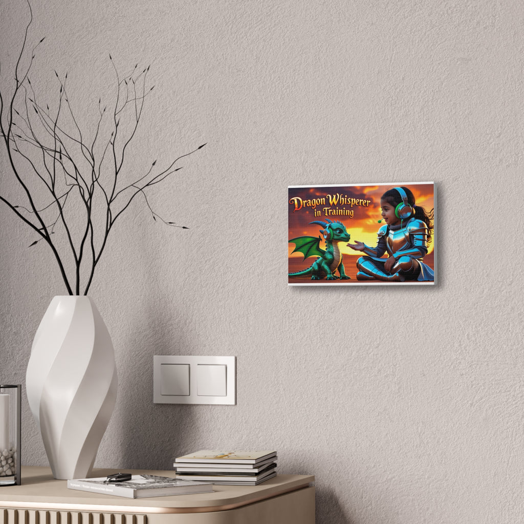 Dragon Whisperer (Girl) Canvas Print, Fantasy Wall Art, Kids Room Decor, Magical Artwork, Gift for Dragon Lovers, Adventure Theme