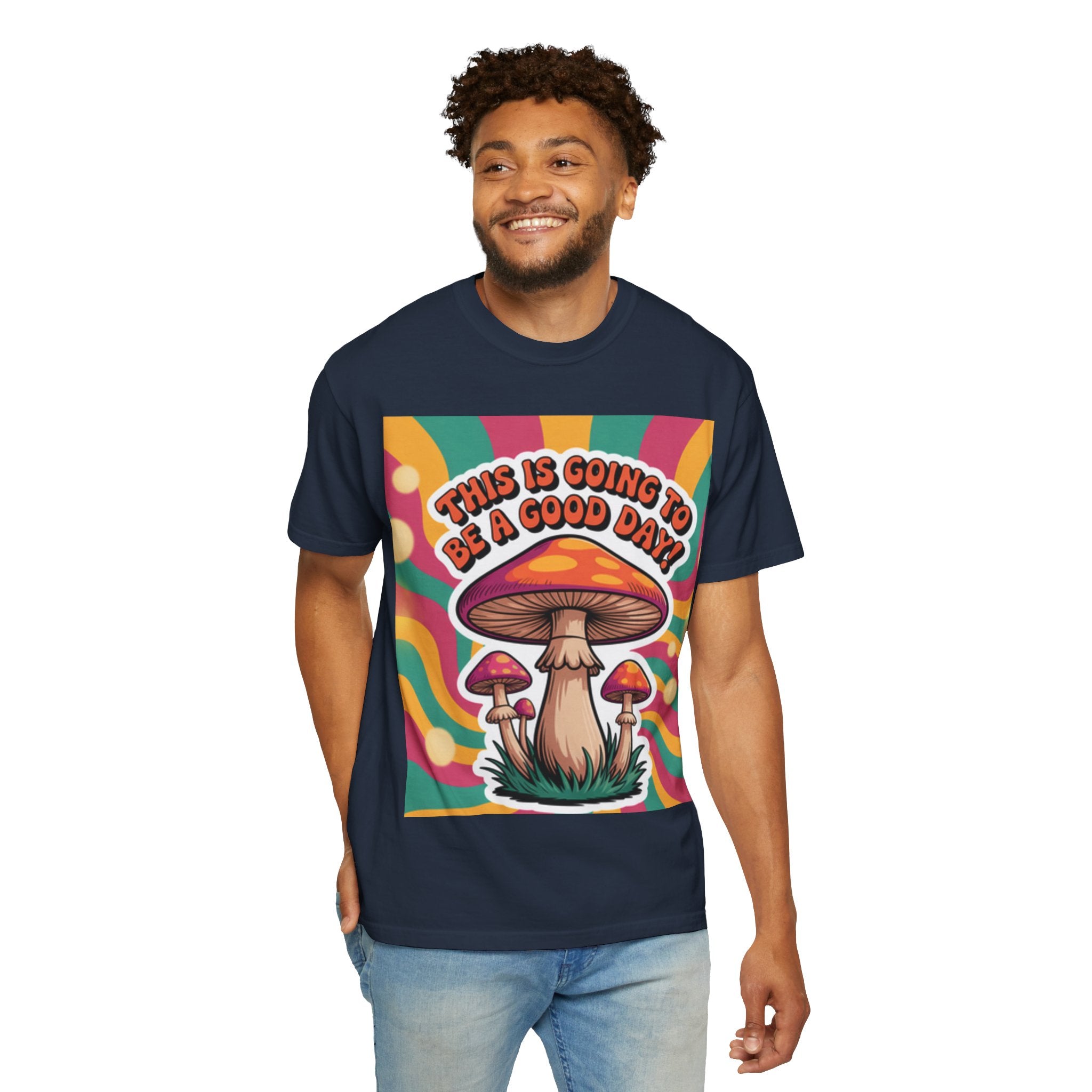 Positive Vibes T-shirt, Retro Mushroom Tee, Unisex Psychedelic Shirt, Gift for Friends, Casual Wear, Summer Essentials