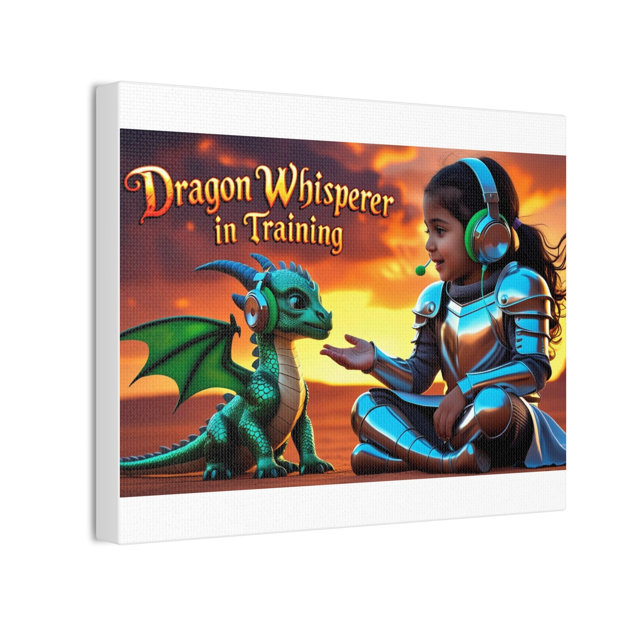 Dragon Whisperer (Girl) Canvas Print, Fantasy Wall Art, Kids Room Decor, Magical Artwork, Gift for Dragon Lovers, Adventure Theme