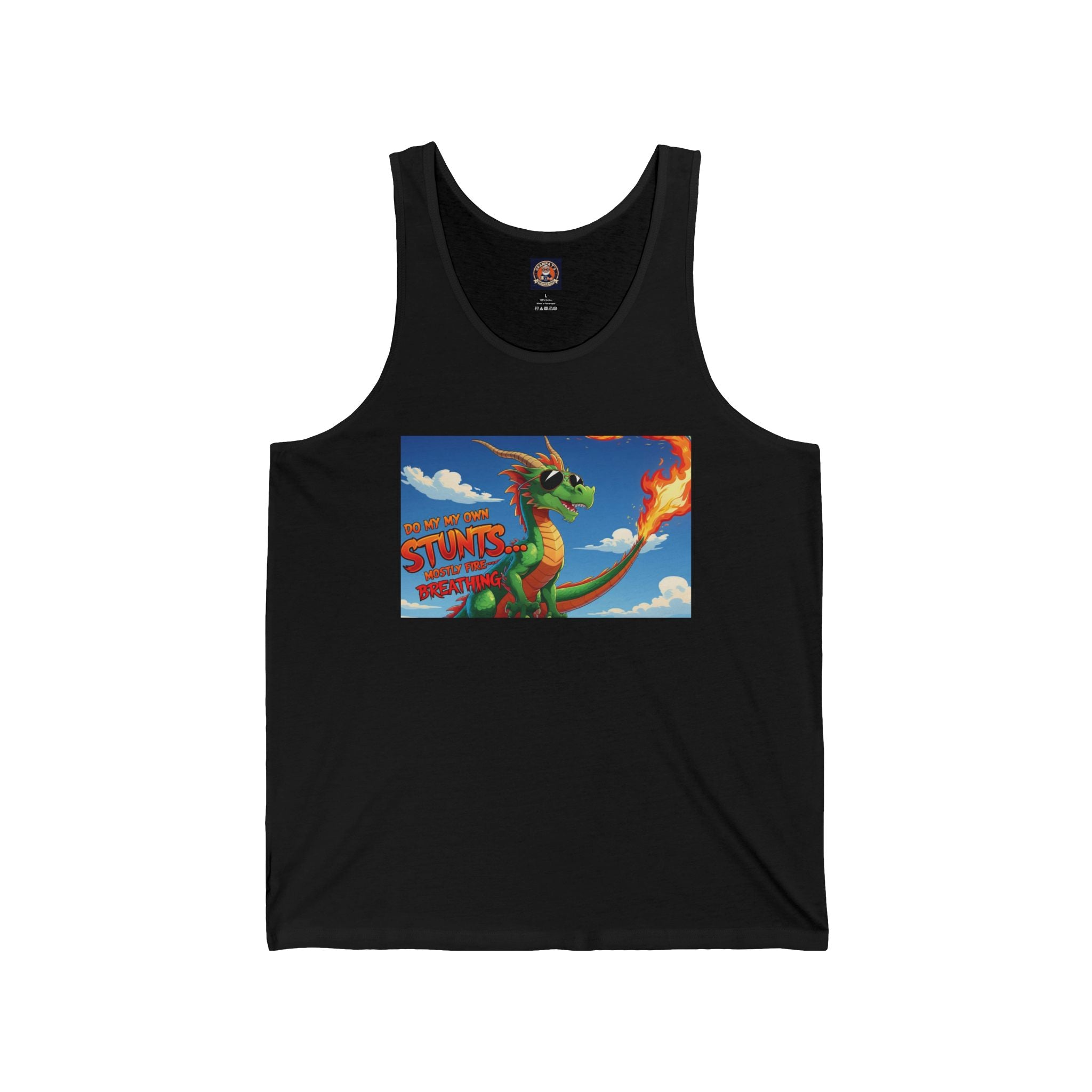 Fun Loving Unisex Jersey Tank featuring Colorful Dragon Design, Summer Apparel, Unique Gift, Fantasy Fanwear, Comfortable Everyday Wear