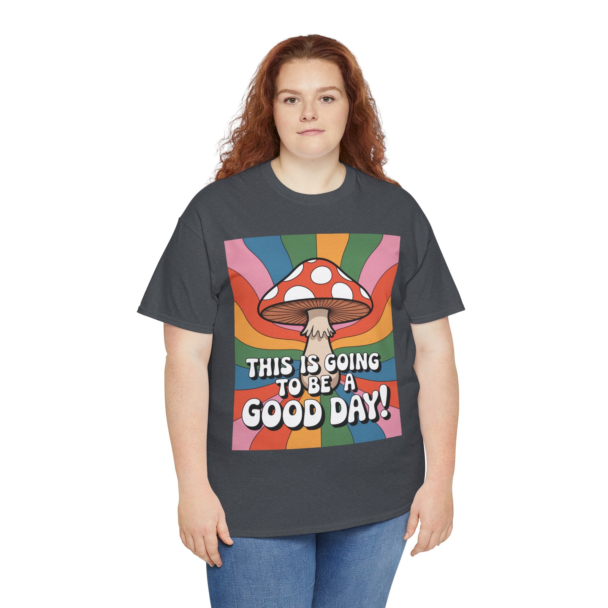 Fun Hippy Mushroom Cheerful Graphic Tee, Positive Vibes T-Shirt for Everyday Wear, Gift for Nature Lovers, Trendy Casual Wear, Eco-Friendly Fashion