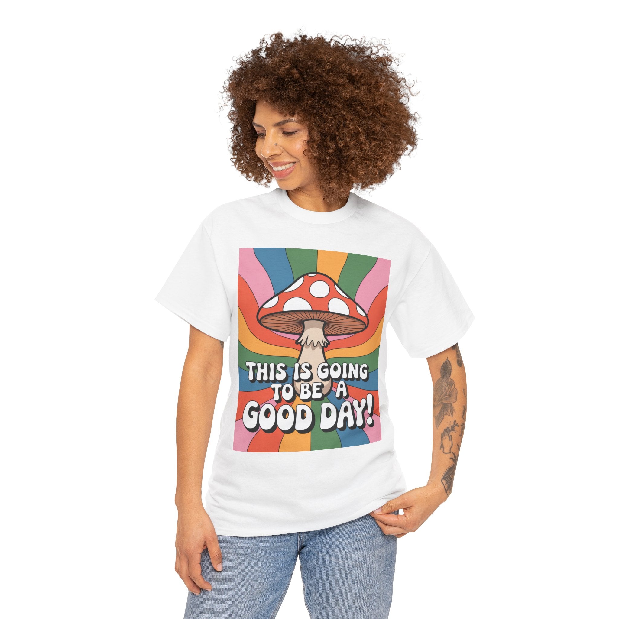 Fun Hippy Mushroom Cheerful Graphic Tee, Positive Vibes T-Shirt for Everyday Wear, Gift for Nature Lovers, Trendy Casual Wear, Eco-Friendly Fashion