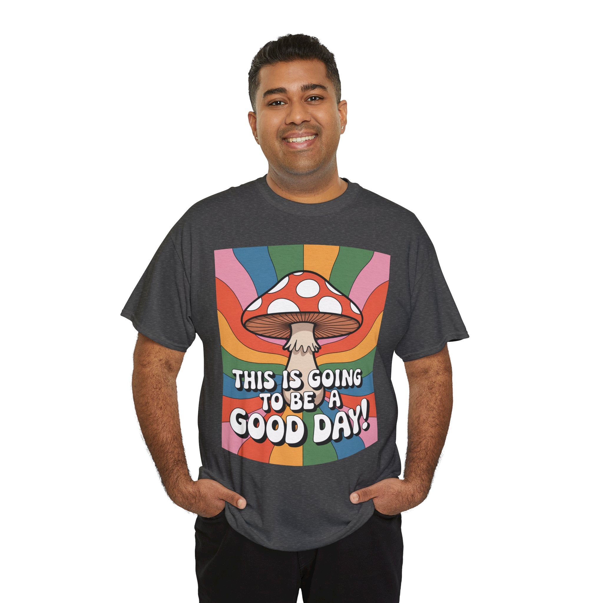 Fun Hippy Mushroom Cheerful Graphic Tee, Positive Vibes T-Shirt for Everyday Wear, Gift for Nature Lovers, Trendy Casual Wear, Eco-Friendly Fashion