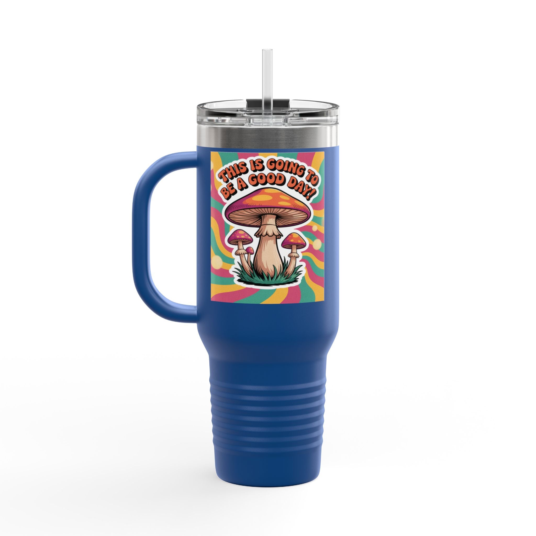 Colorful Happy Mushroom Insulated Travel Mug - Perfect for Adventures, Gifts, Summer Vibes, Camping, Road Trips, Daily Motivation