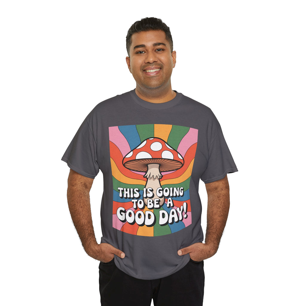 Fun Hippy Mushroom Cheerful Graphic Tee, Positive Vibes T-Shirt for Everyday Wear, Gift for Nature Lovers, Trendy Casual Wear, Eco-Friendly Fashion
