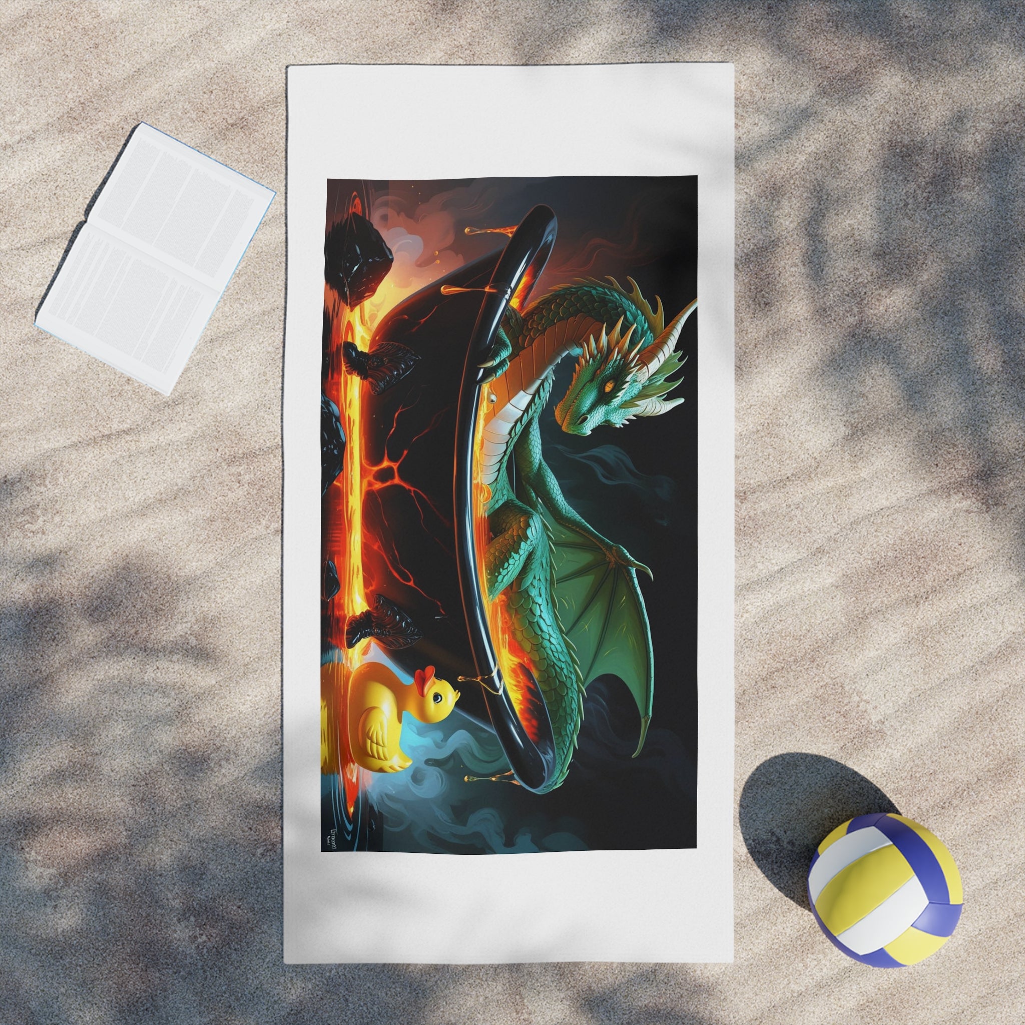 Funny Dragon Bath-time Fantasy Beach Towel, Dragon Artwork Towel, Unique Pool Towel, Whimsical Bath Towel, Gift for Fantasy Lovers, Kids Beach Accessory