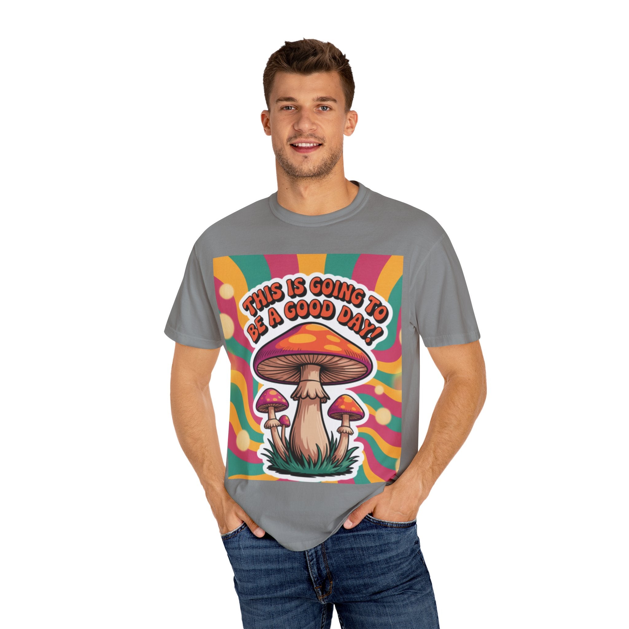 Positive Vibes T-shirt, Retro Mushroom Tee, Unisex Psychedelic Shirt, Gift for Friends, Casual Wear, Summer Essentials
