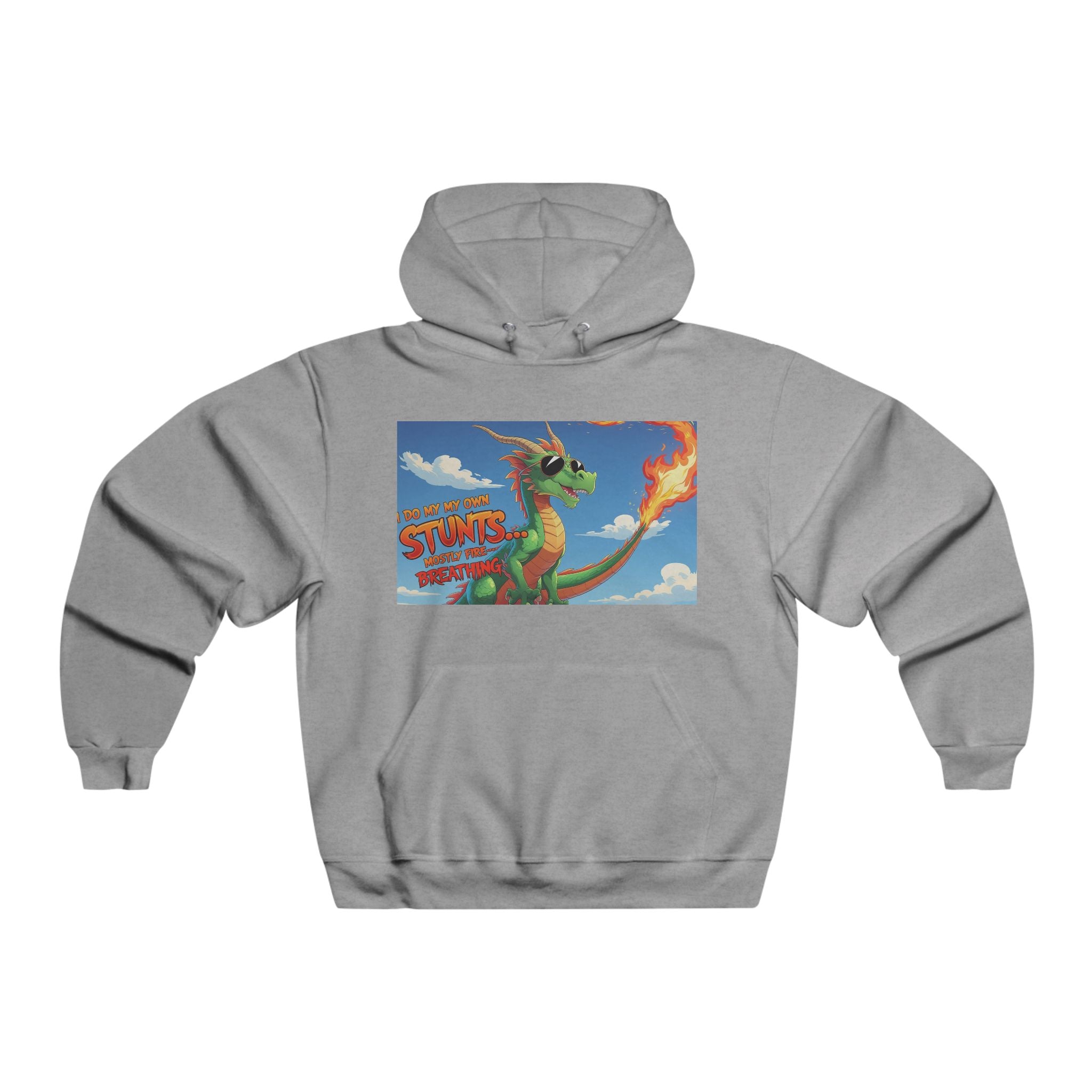 Funny Fire-Breathing Dragon Adventure Men's Hoodie, Cozy Sweatshirt for Gamers, Fun Gift for Comic Fans, Perfect for Casual Outings, Unique Graphic Apparel