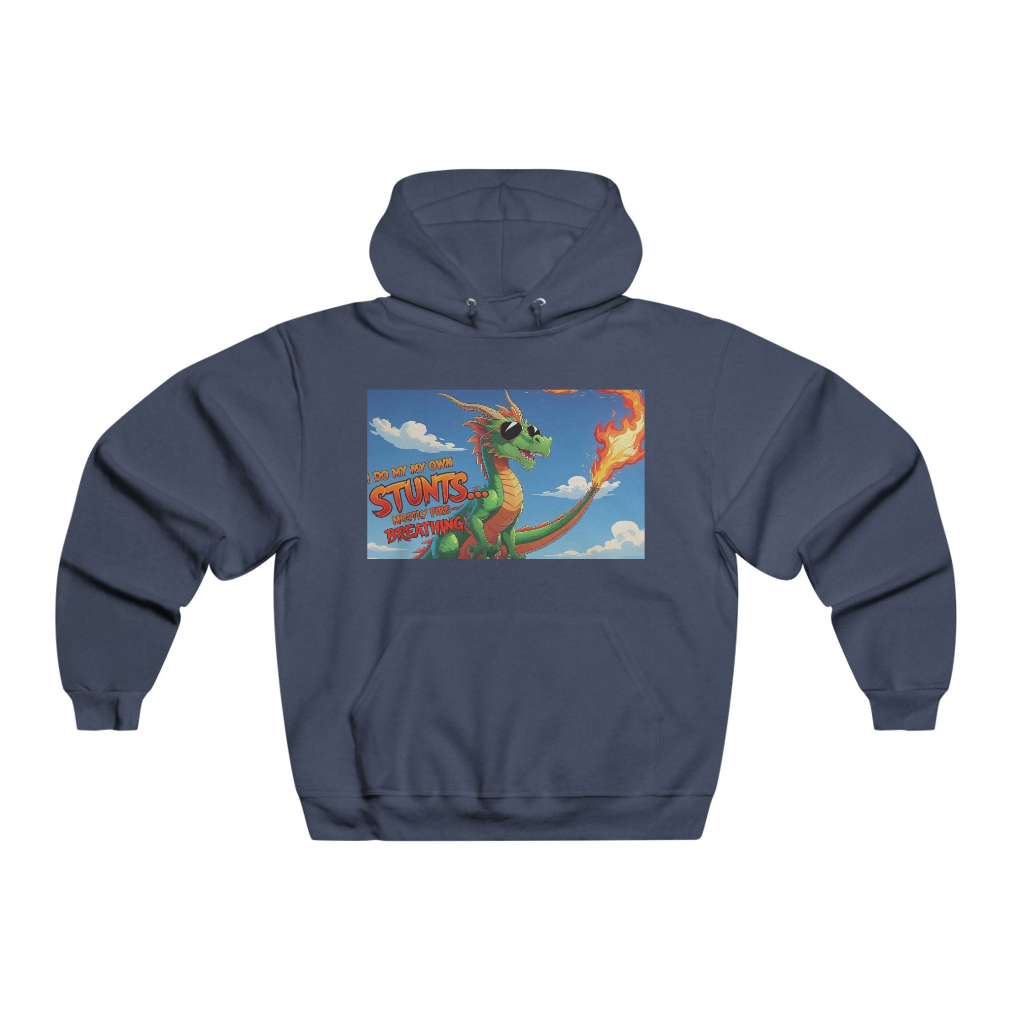 Funny Fire-Breathing Dragon Adventure Men's Hoodie, Cozy Sweatshirt for Gamers, Fun Gift for Comic Fans, Perfect for Casual Outings, Unique Graphic Apparel