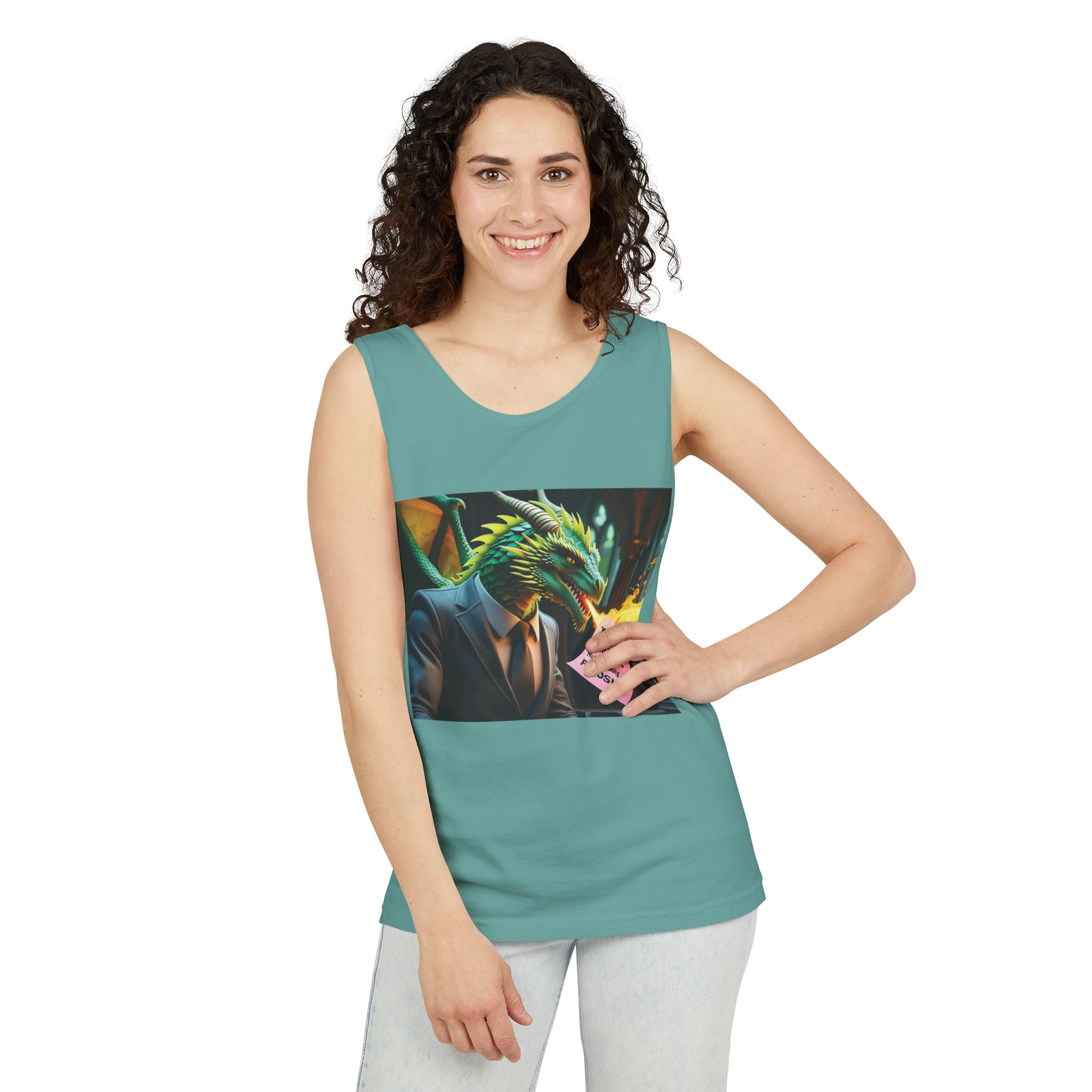 Funny "You're Fired!" Dragon Art Unisex Tank Top, Soft Fabric, Summer Essential, Perfect for Festivals, Gifts for Fantasy Lovers, Casual Wear