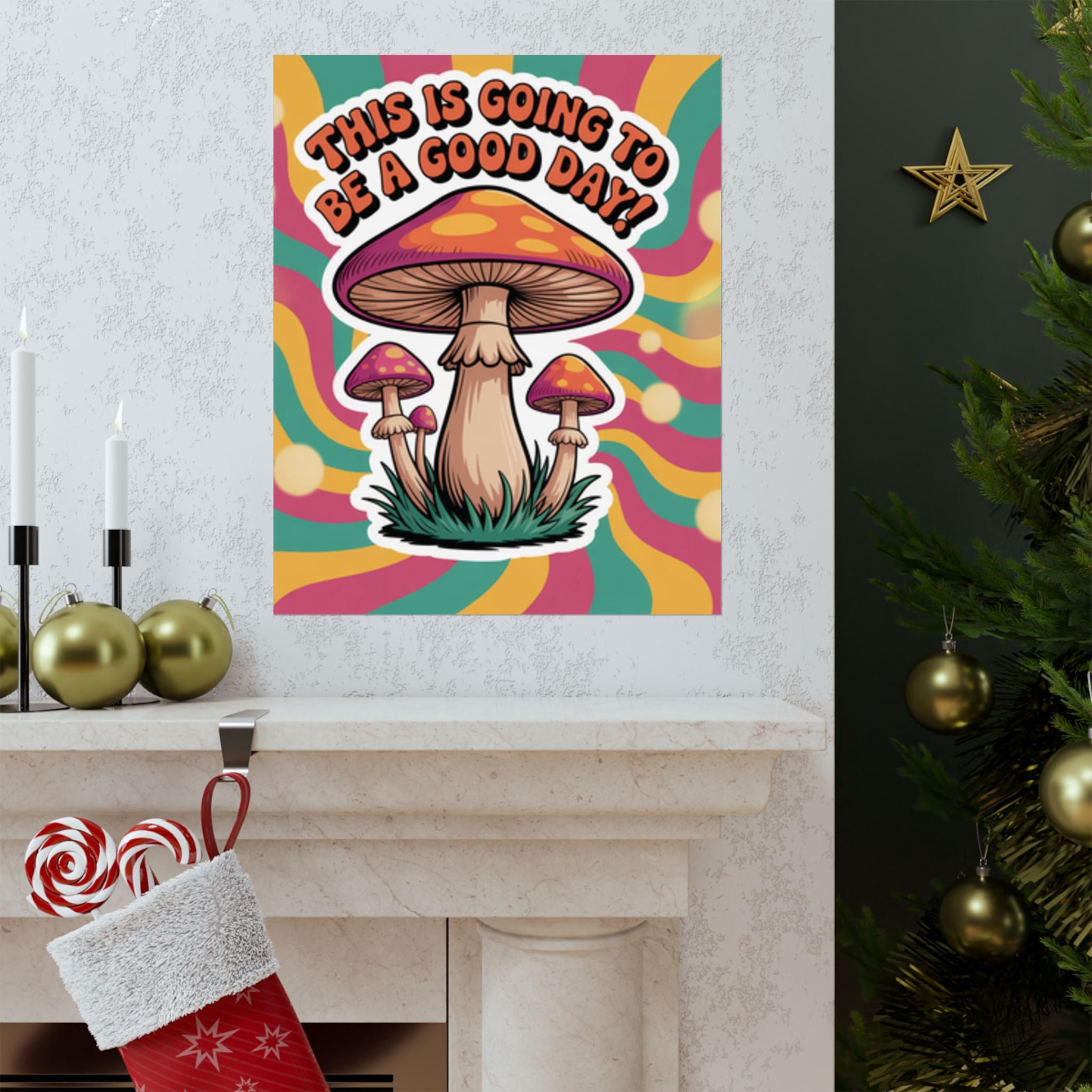 Colorful 70s Retro Mushroom Art Posters - Positive Wall Decor, Psychedelic Prints, Boho Home Decor, Gift for Friends, Inspirational Wall Art