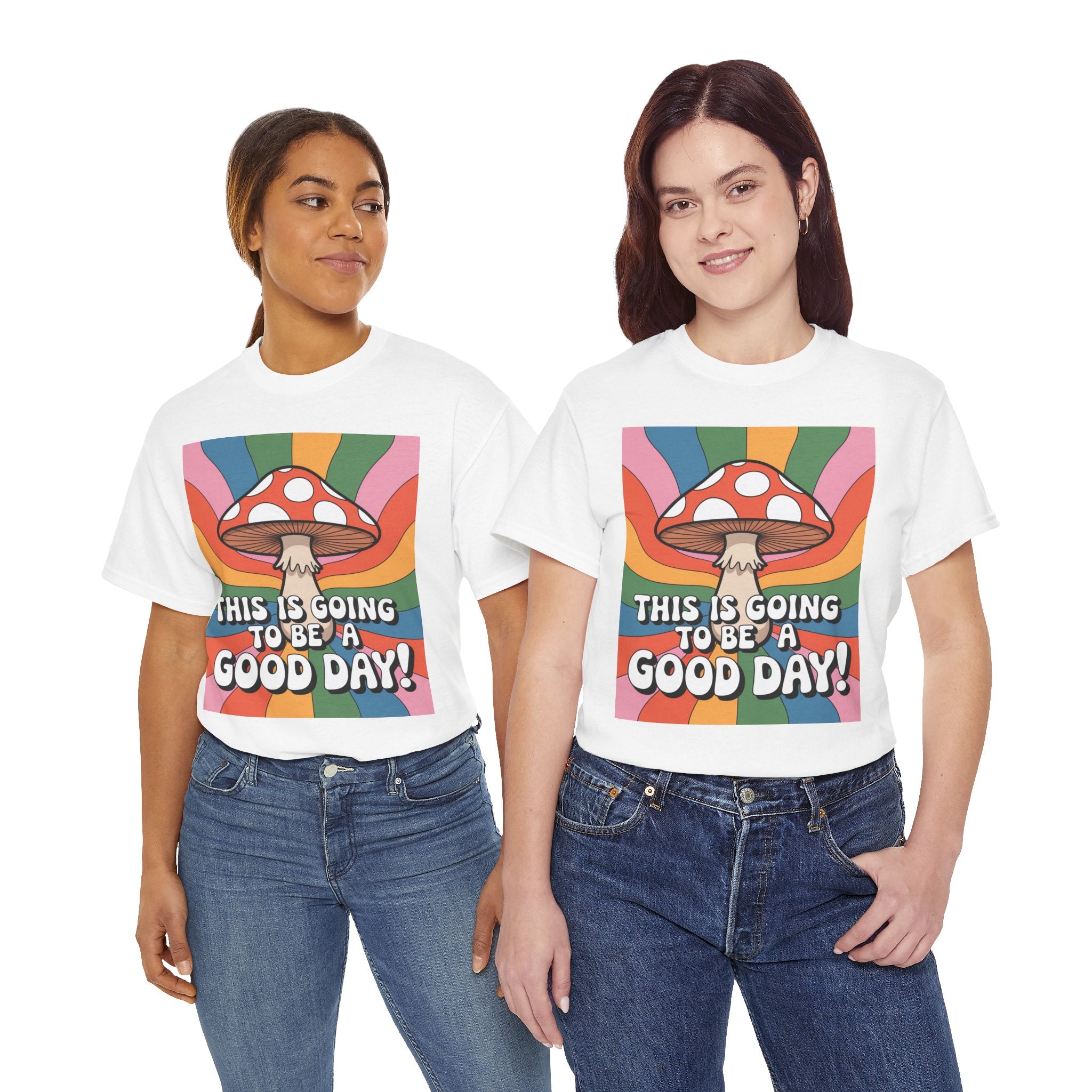 Fun Hippy Mushroom Cheerful Graphic Tee, Positive Vibes T-Shirt for Everyday Wear, Gift for Nature Lovers, Trendy Casual Wear, Eco-Friendly Fashion