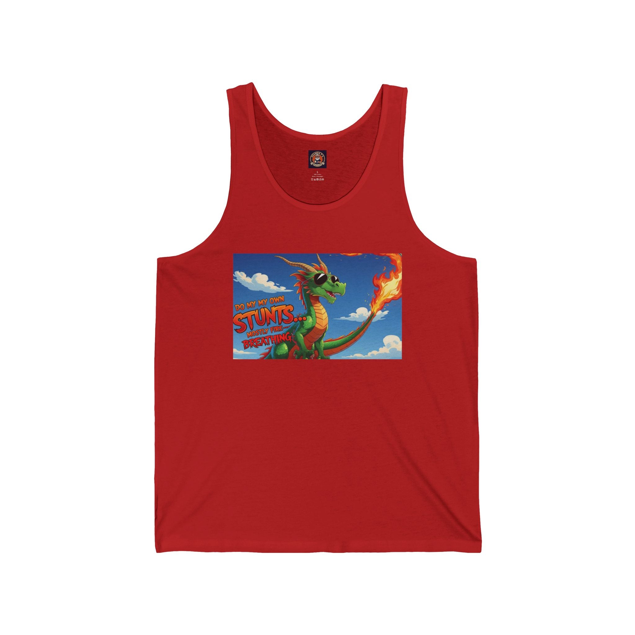 Fun Loving Unisex Jersey Tank featuring Colorful Dragon Design, Summer Apparel, Unique Gift, Fantasy Fanwear, Comfortable Everyday Wear