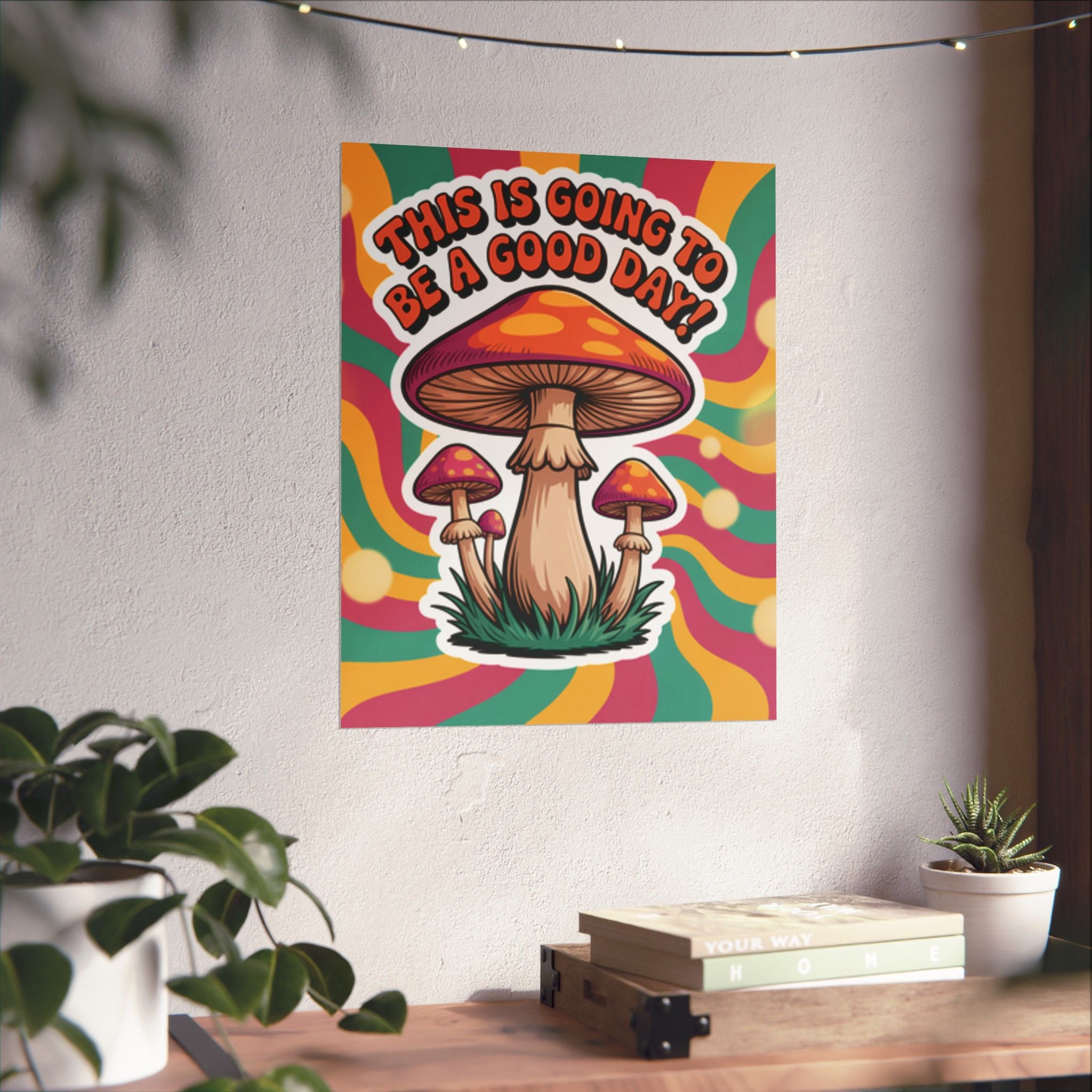 Colorful 70s Retro Mushroom Art Posters - Positive Wall Decor, Psychedelic Prints, Boho Home Decor, Gift for Friends, Inspirational Wall Art