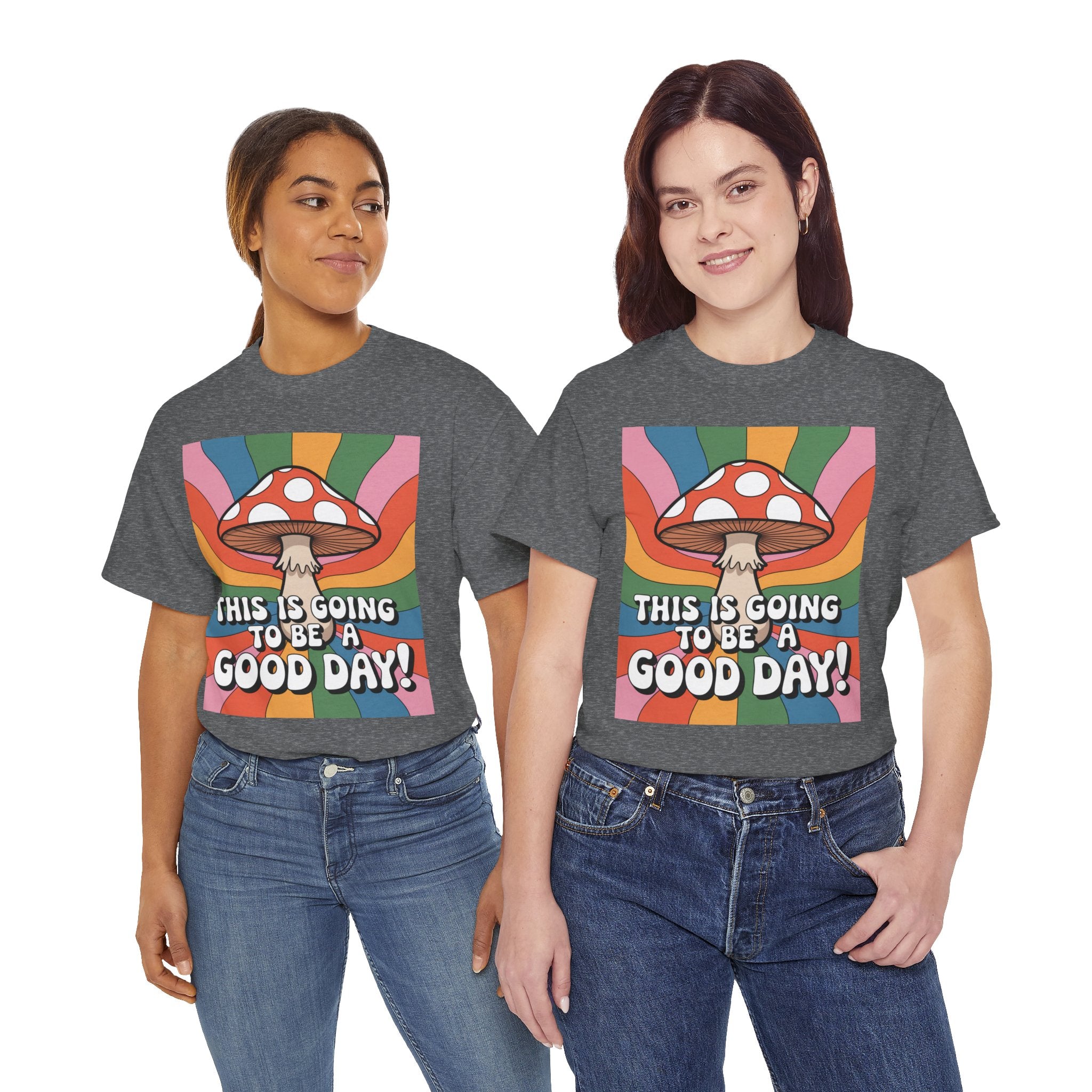 Fun Hippy Mushroom Cheerful Graphic Tee, Positive Vibes T-Shirt for Everyday Wear, Gift for Nature Lovers, Trendy Casual Wear, Eco-Friendly Fashion