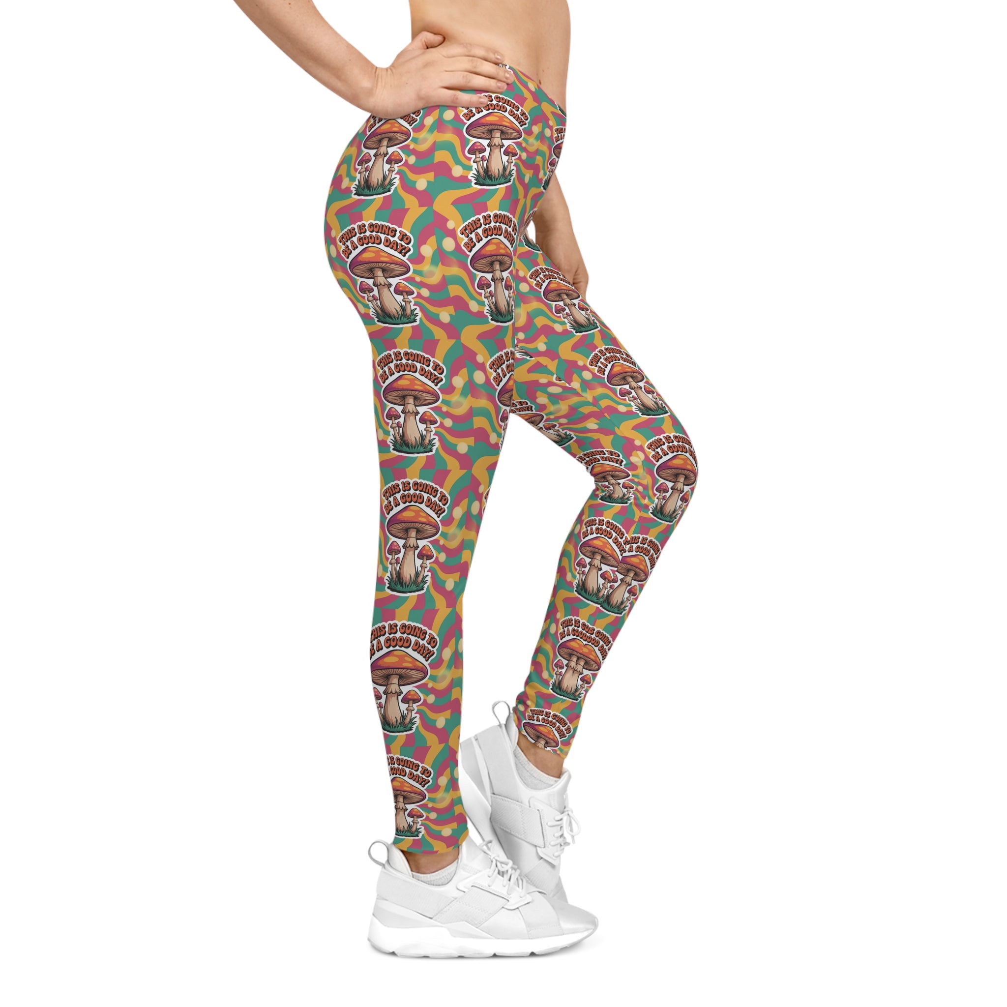 Vibrant Mushroom Leggings, Casual Leggings for Women, Yoga Pants, Dance Wear, Festival Outfit, Eco-Friendly Activewear