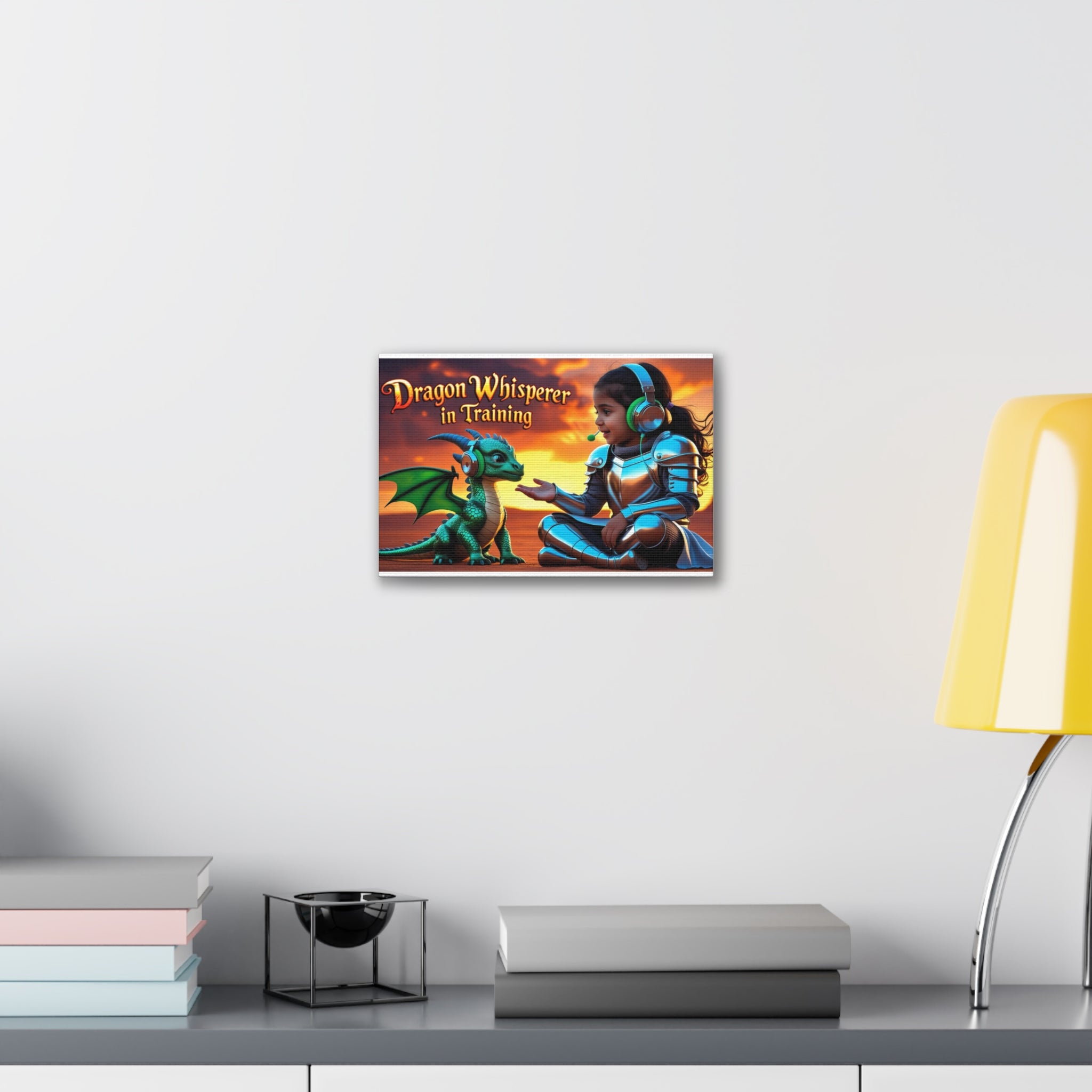 Dragon Whisperer (Girl) Canvas Print, Fantasy Wall Art, Kids Room Decor, Magical Artwork, Gift for Dragon Lovers, Adventure Theme
