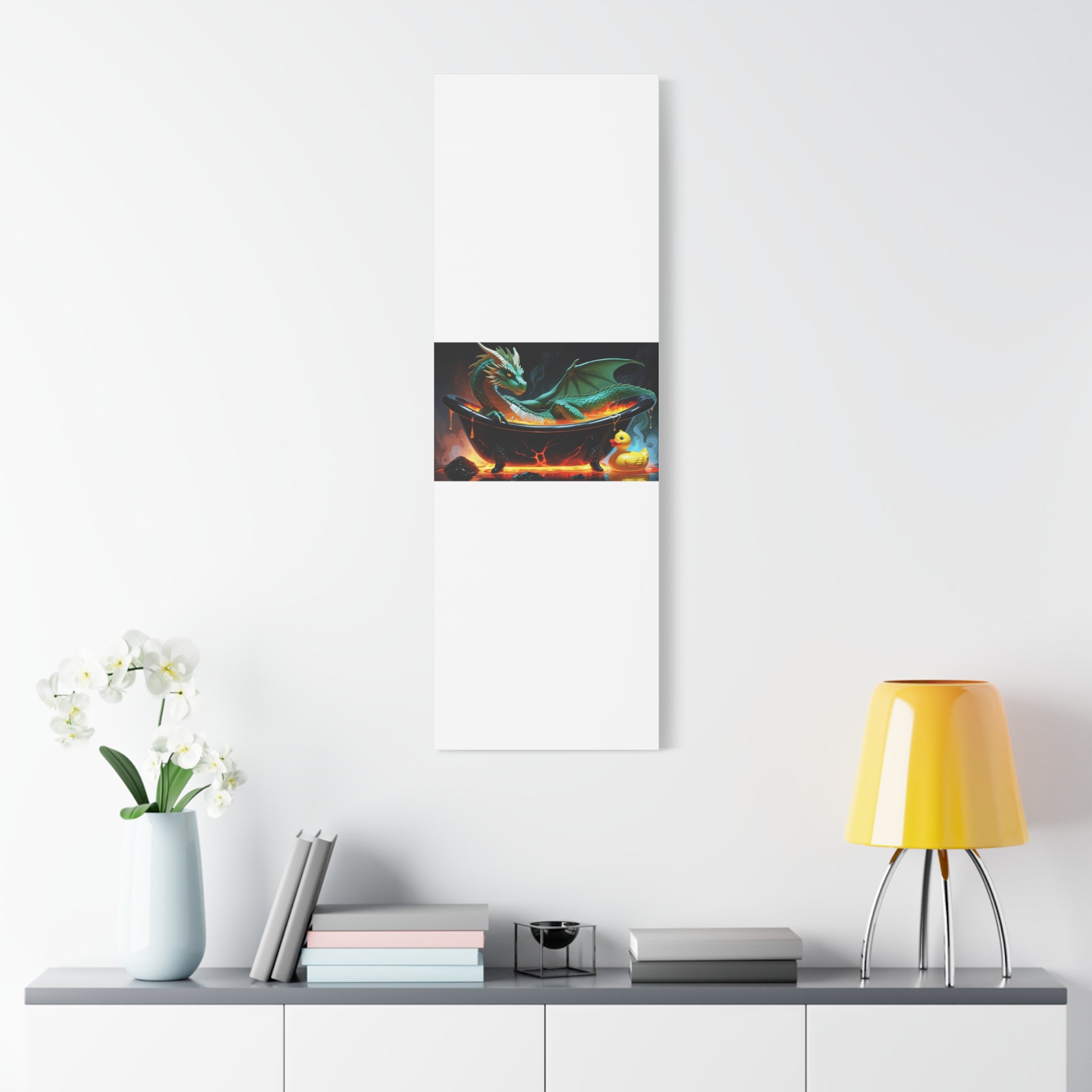Whimsical Dragon In A Tub  Canvas Wall Art, Fantasy Decor, Kids Room Decor, Unique Gifts for Dragon Lovers, Cute Bathroom Art, Magical Home Decor