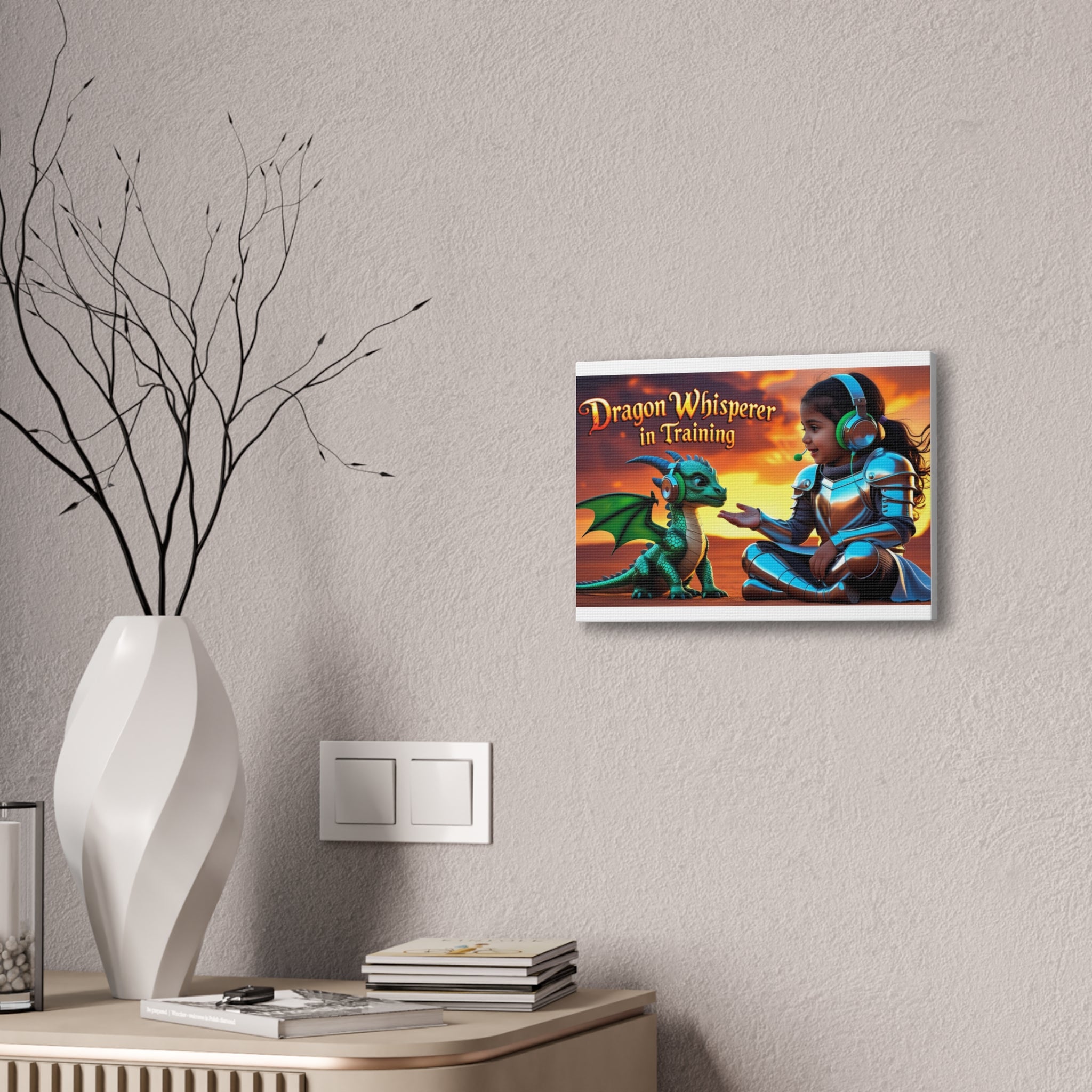 Dragon Whisperer (Girl) Canvas Print, Fantasy Wall Art, Kids Room Decor, Magical Artwork, Gift for Dragon Lovers, Adventure Theme