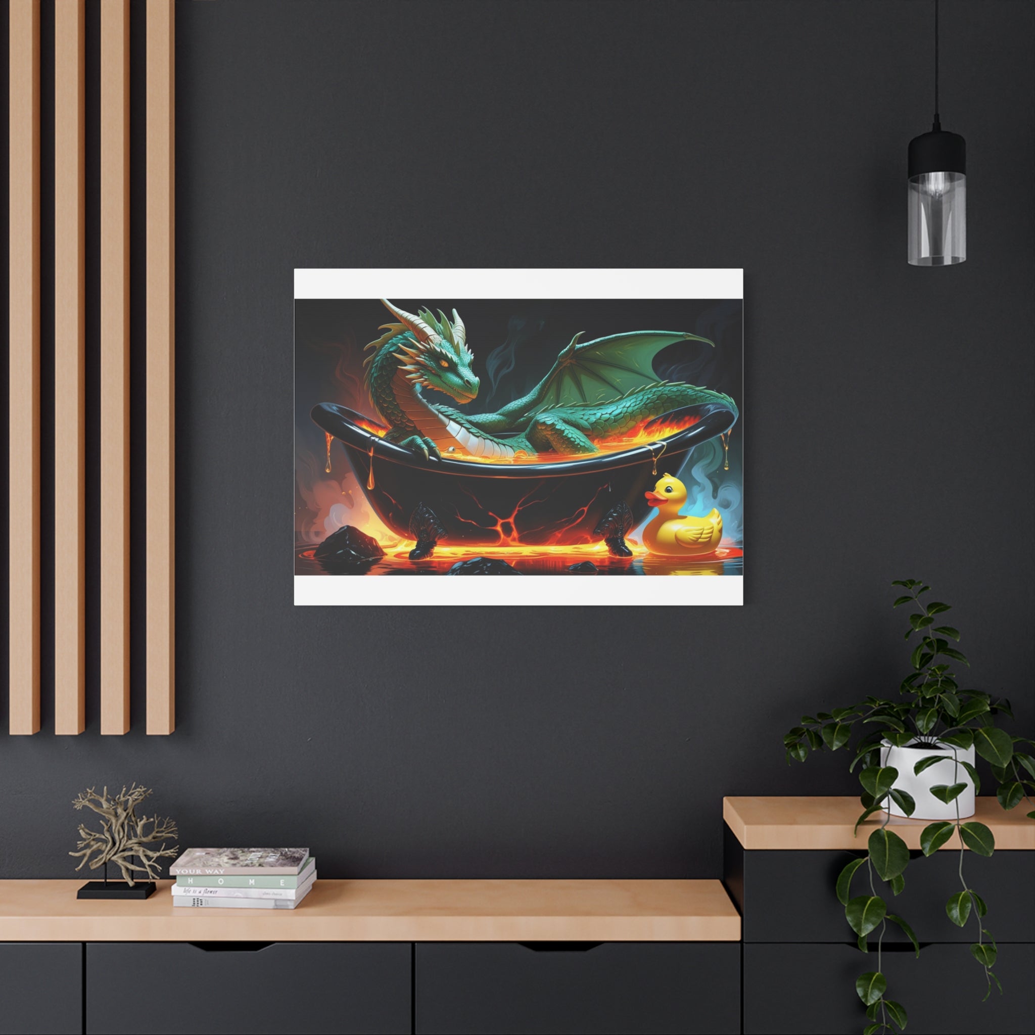 Whimsical Dragon In A Tub  Canvas Wall Art, Fantasy Decor, Kids Room Decor, Unique Gifts for Dragon Lovers, Cute Bathroom Art, Magical Home Decor