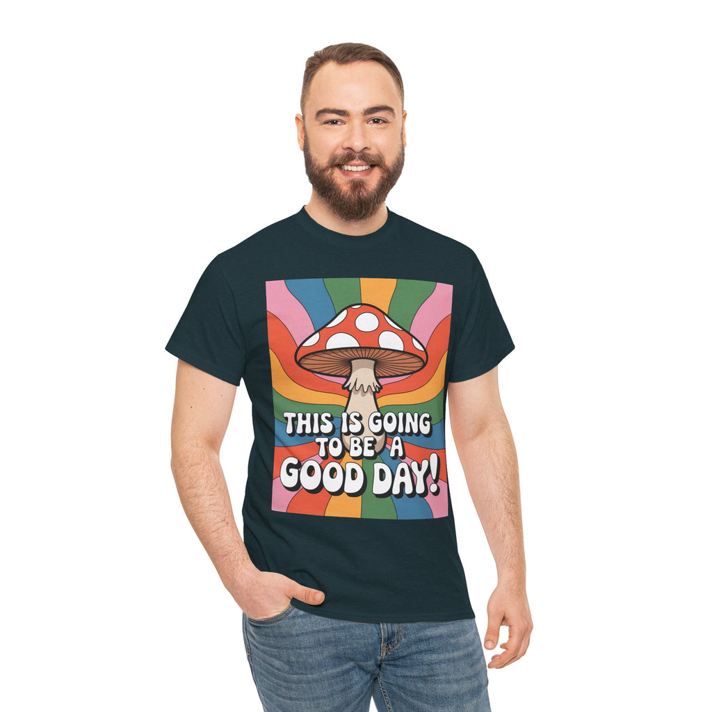 Fun Hippy Mushroom Cheerful Graphic Tee, Positive Vibes T-Shirt for Everyday Wear, Gift for Nature Lovers, Trendy Casual Wear, Eco-Friendly Fashion