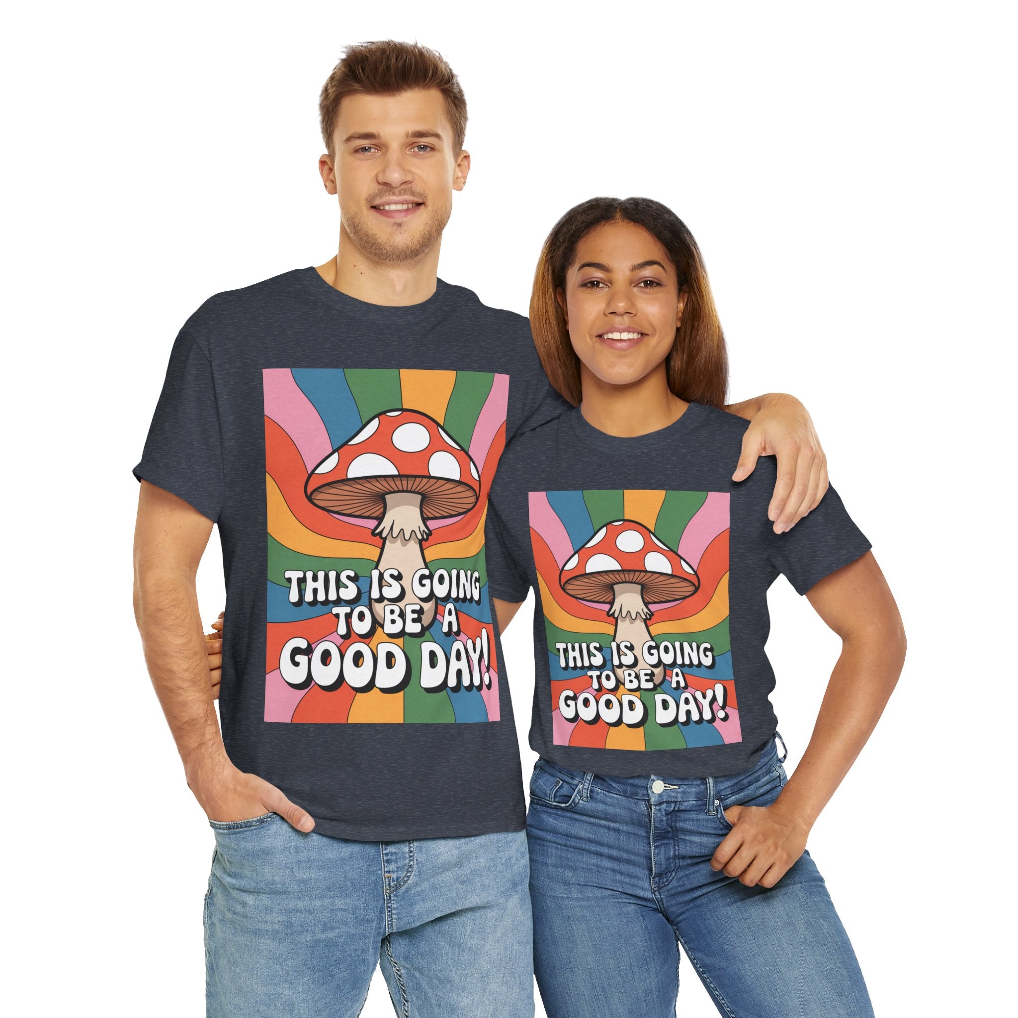 Fun Hippy Mushroom Cheerful Graphic Tee, Positive Vibes T-Shirt for Everyday Wear, Gift for Nature Lovers, Trendy Casual Wear, Eco-Friendly Fashion