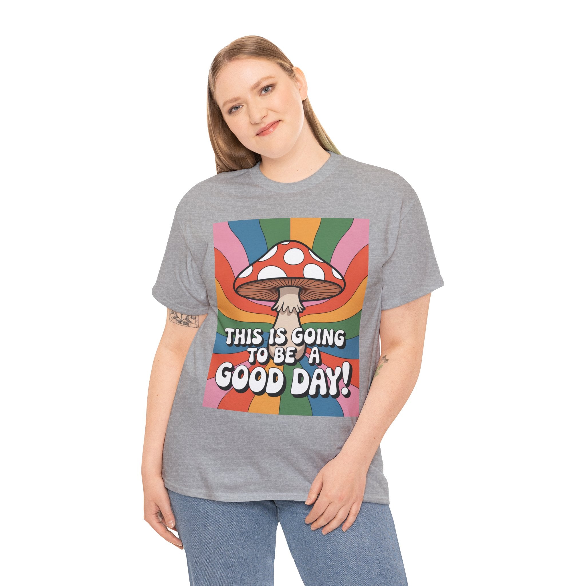 Fun Hippy Mushroom Cheerful Graphic Tee, Positive Vibes T-Shirt for Everyday Wear, Gift for Nature Lovers, Trendy Casual Wear, Eco-Friendly Fashion