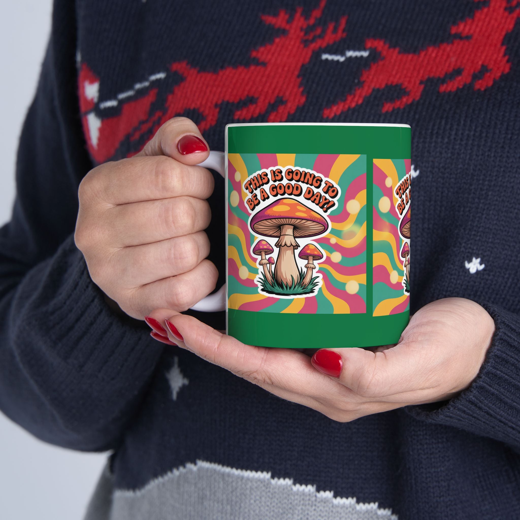 Vibrant Mushroom Ceramic Mug, Fun Coffee Cup for Good Vibes, Gift for Nature Lovers, Tea Time, Boho Decor, Colorful Drinkware