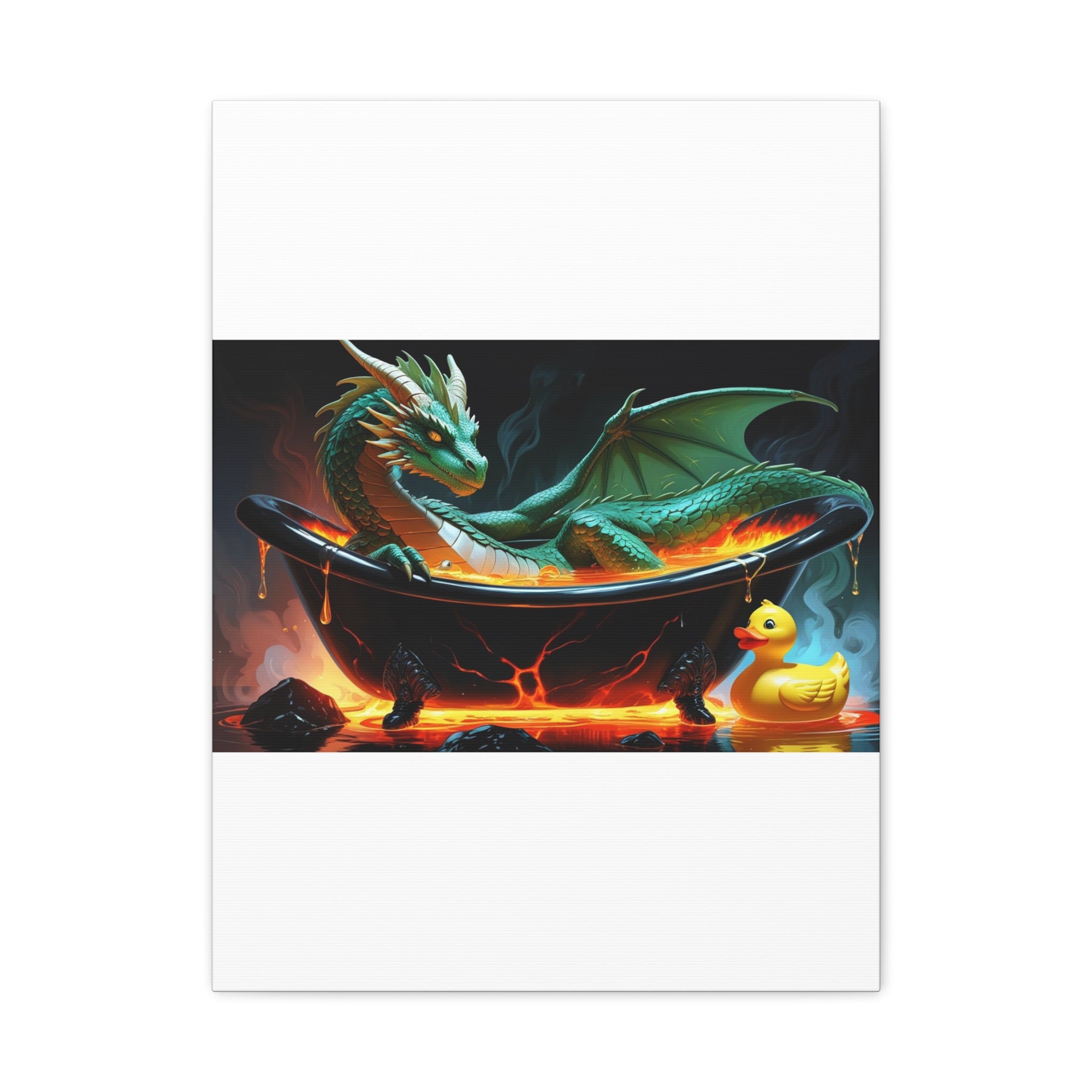 Whimsical Dragon In A Tub  Canvas Wall Art, Fantasy Decor, Kids Room Decor, Unique Gifts for Dragon Lovers, Cute Bathroom Art, Magical Home Decor