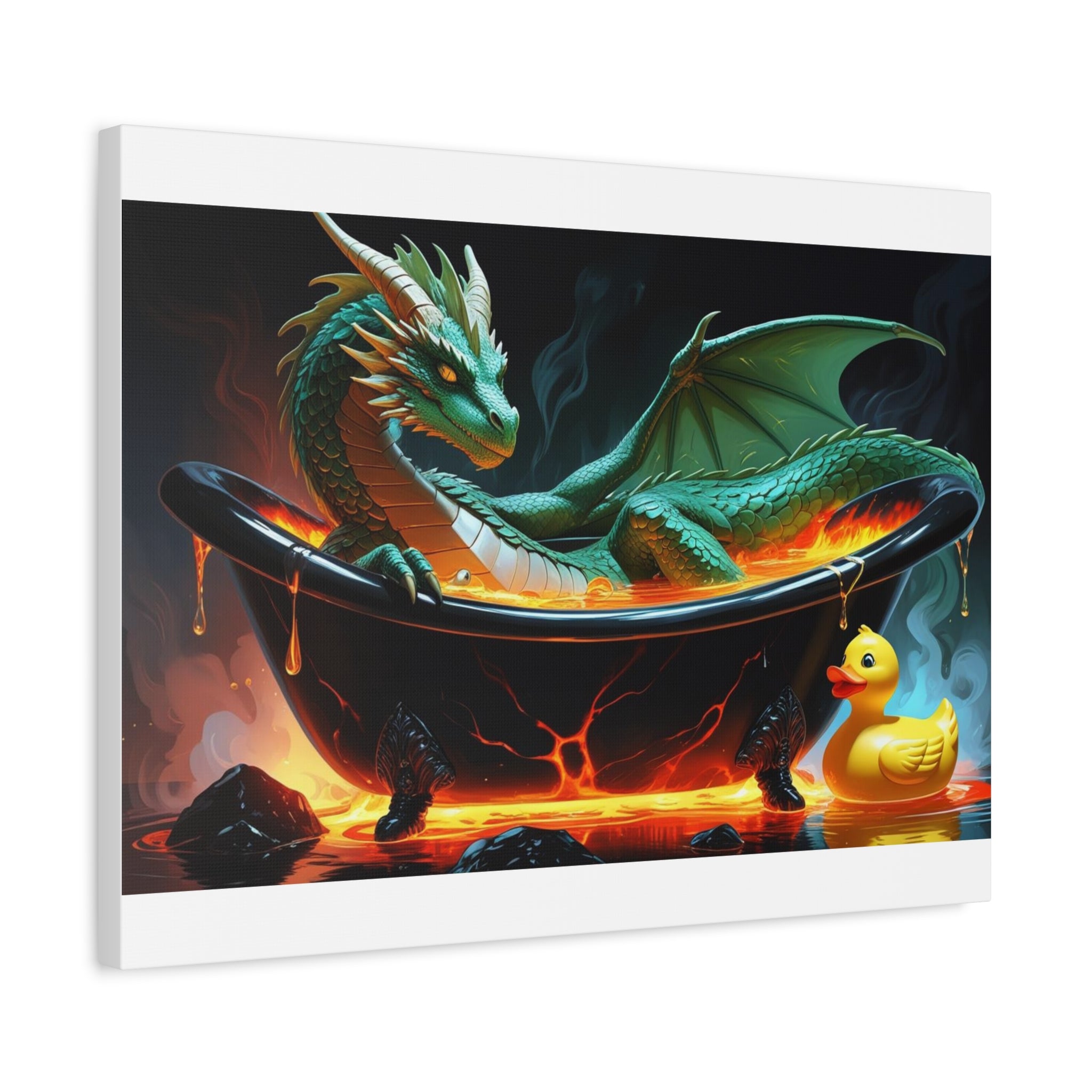 Whimsical Dragon In A Tub  Canvas Wall Art, Fantasy Decor, Kids Room Decor, Unique Gifts for Dragon Lovers, Cute Bathroom Art, Magical Home Decor