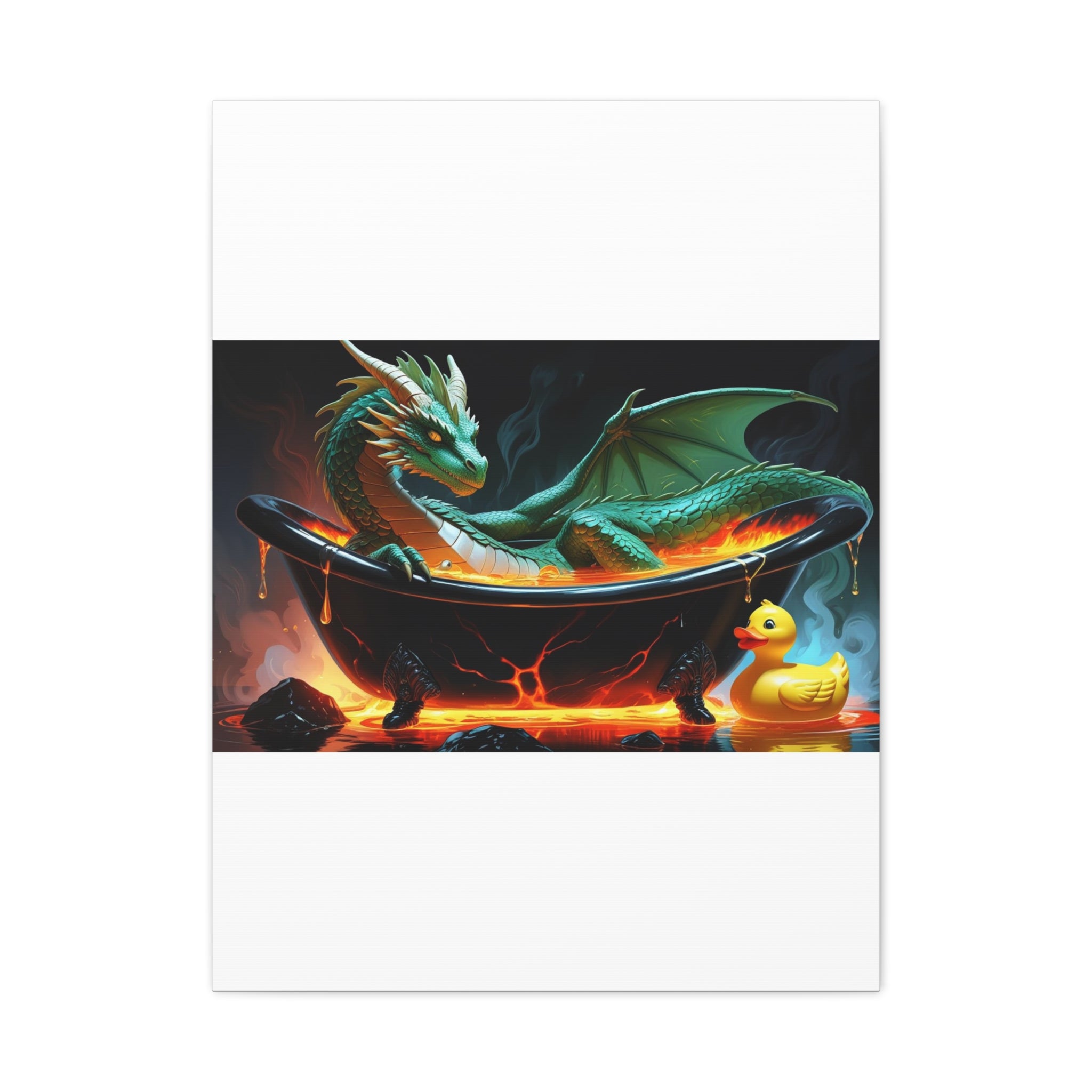 Whimsical Dragon In A Tub  Canvas Wall Art, Fantasy Decor, Kids Room Decor, Unique Gifts for Dragon Lovers, Cute Bathroom Art, Magical Home Decor