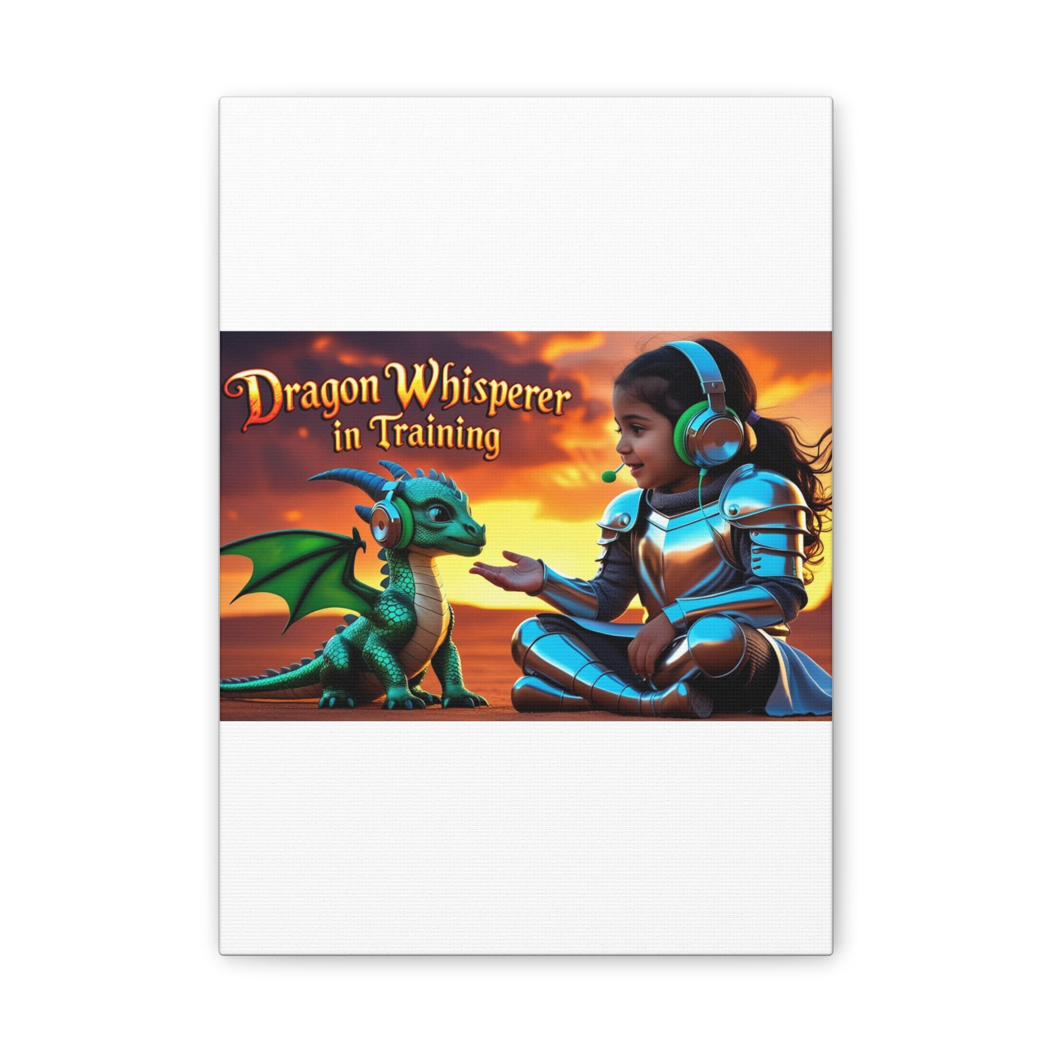 Dragon Whisperer (Girl) Canvas Print, Fantasy Wall Art, Kids Room Decor, Magical Artwork, Gift for Dragon Lovers, Adventure Theme