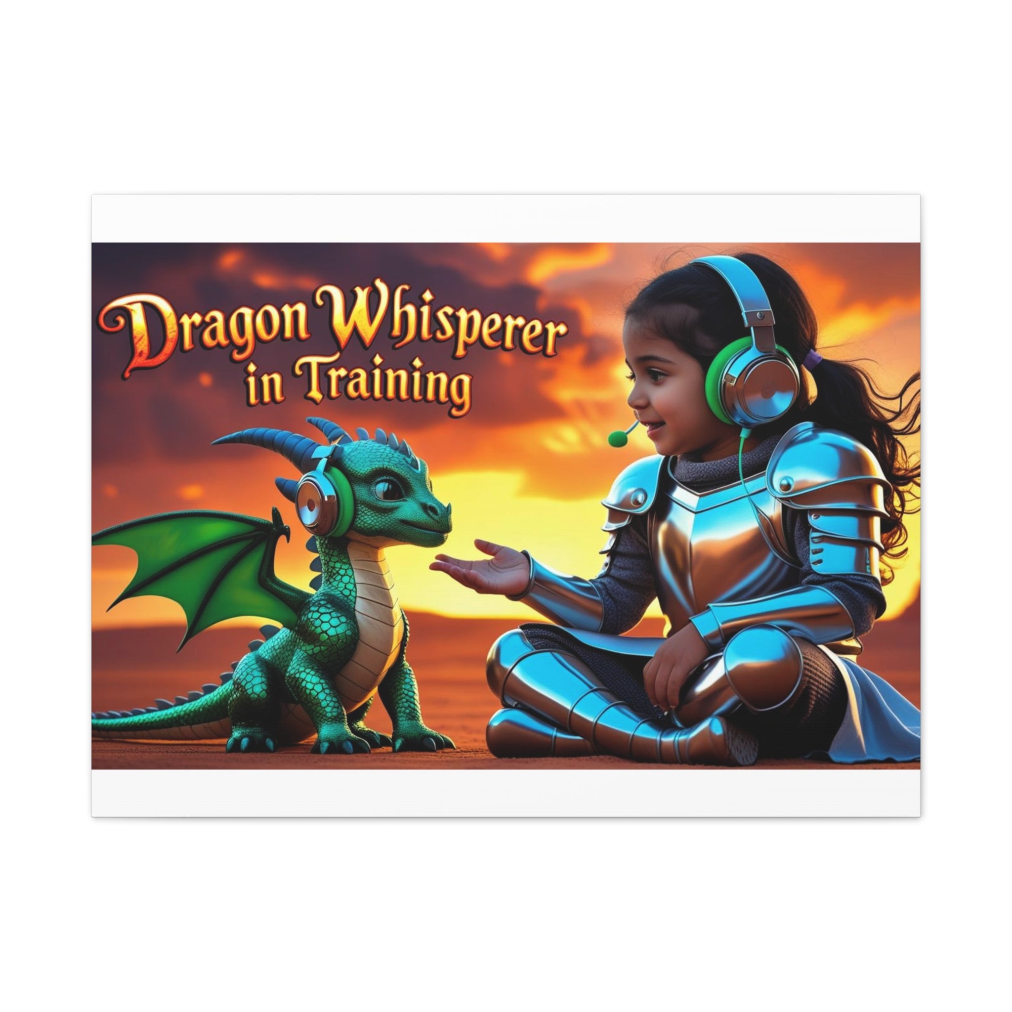Dragon Whisperer (Girl) Canvas Print, Fantasy Wall Art, Kids Room Decor, Magical Artwork, Gift for Dragon Lovers, Adventure Theme