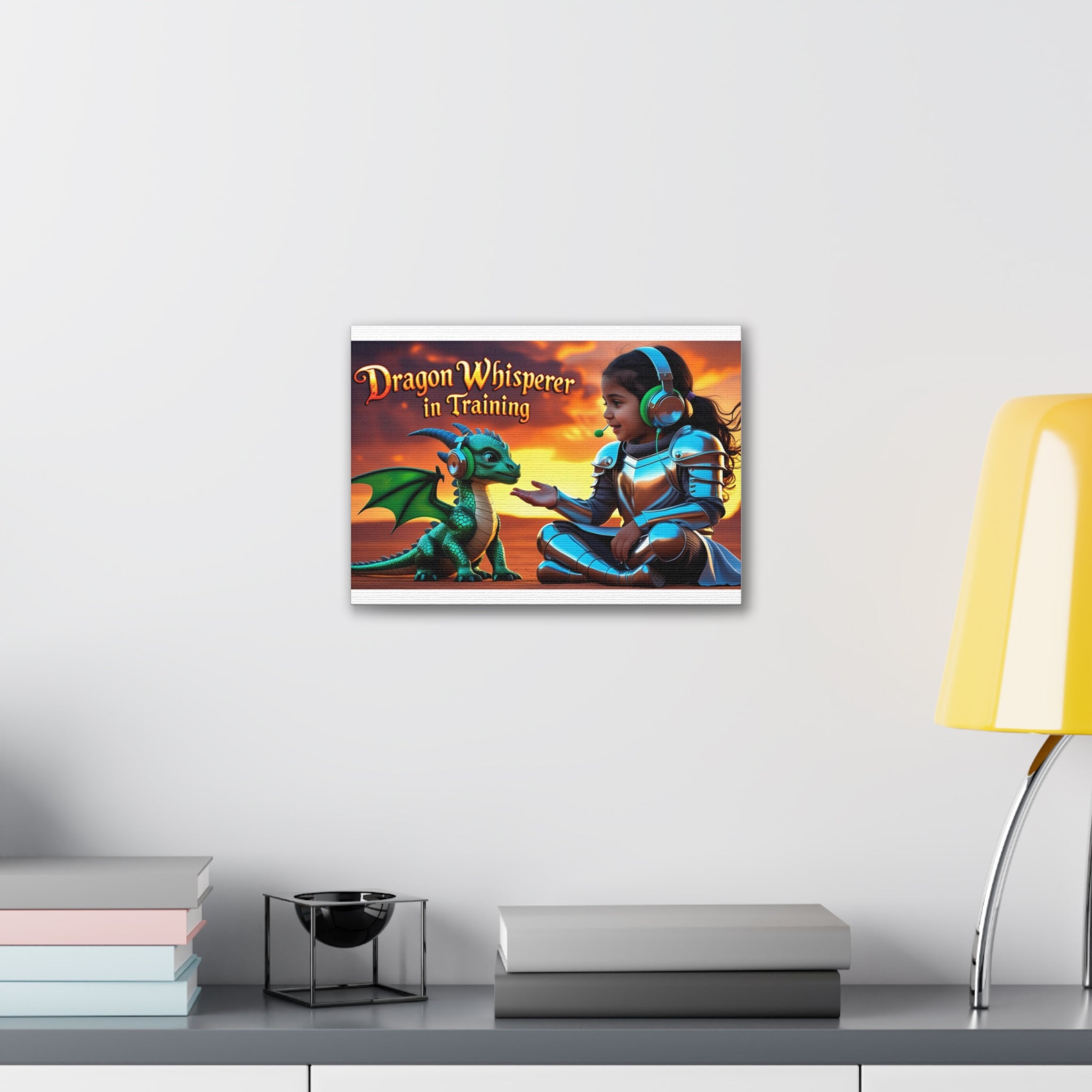 Dragon Whisperer (Girl) Canvas Print, Fantasy Wall Art, Kids Room Decor, Magical Artwork, Gift for Dragon Lovers, Adventure Theme