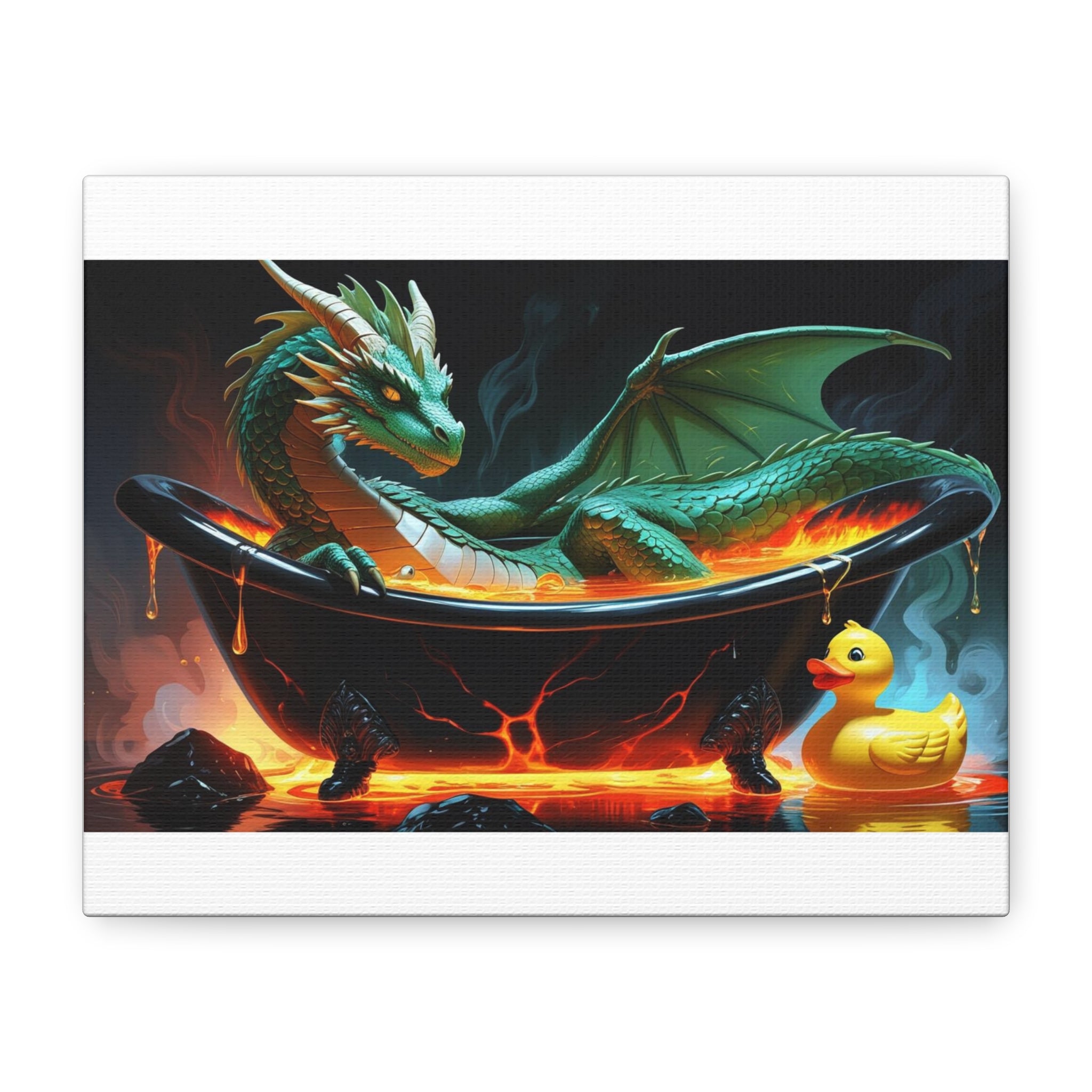 Whimsical Dragon In A Tub  Canvas Wall Art, Fantasy Decor, Kids Room Decor, Unique Gifts for Dragon Lovers, Cute Bathroom Art, Magical Home Decor