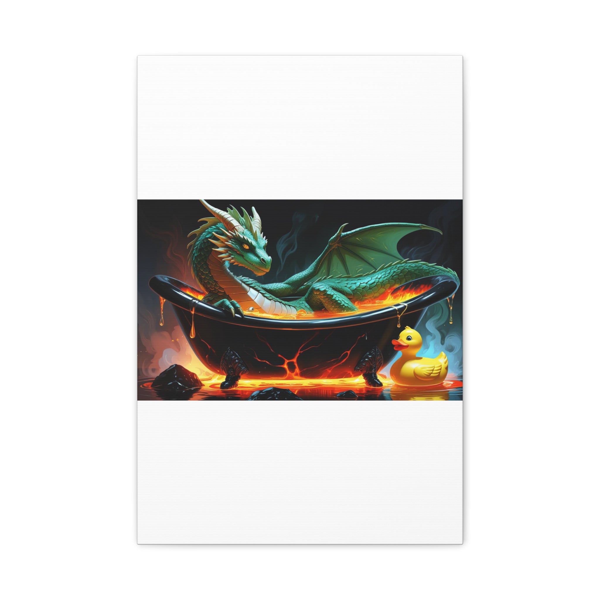 Whimsical Dragon In A Tub  Canvas Wall Art, Fantasy Decor, Kids Room Decor, Unique Gifts for Dragon Lovers, Cute Bathroom Art, Magical Home Decor